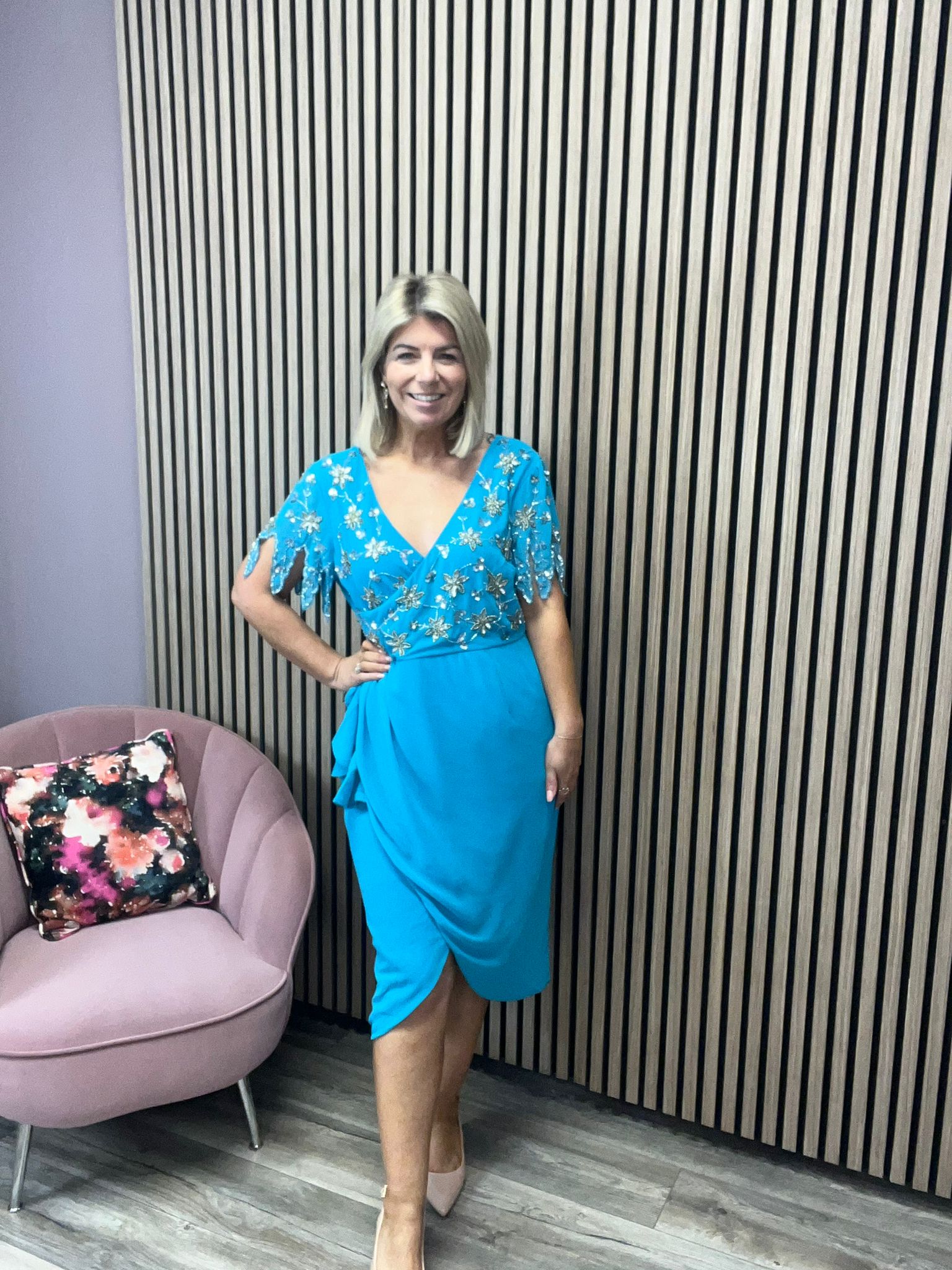 THE JULIA EMBELLISHED MIDI DRESS (TURQUOISE)