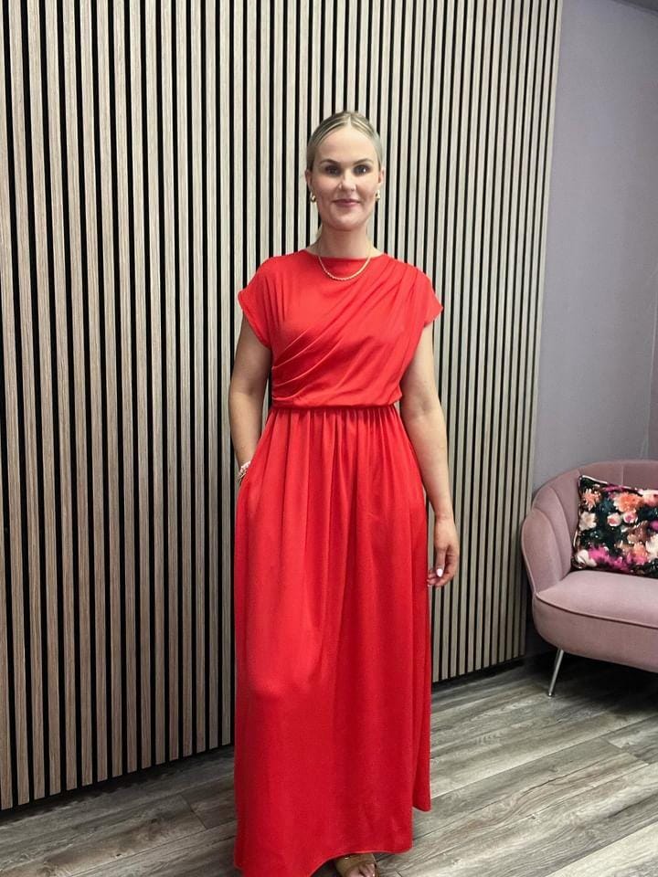 Clodagh Drape Maxi Dress (Coral Red)