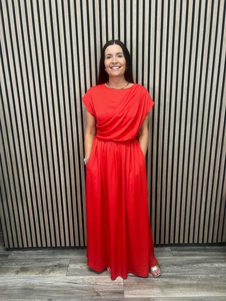 Clodagh Drape Maxi Dress (Coral Red)