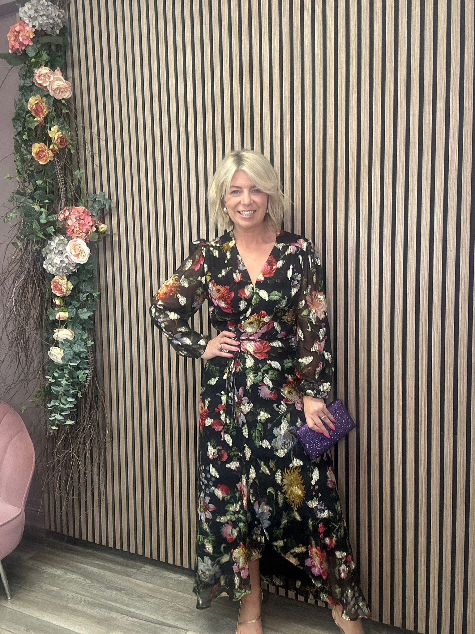 The Bunty Maxi Wrap Dress (Floral-Print/Black)