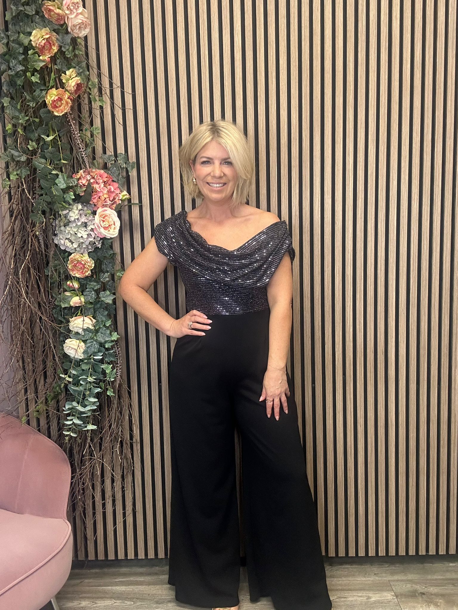 Venice Jumpsuit (Black & Gunmetal Sequin)