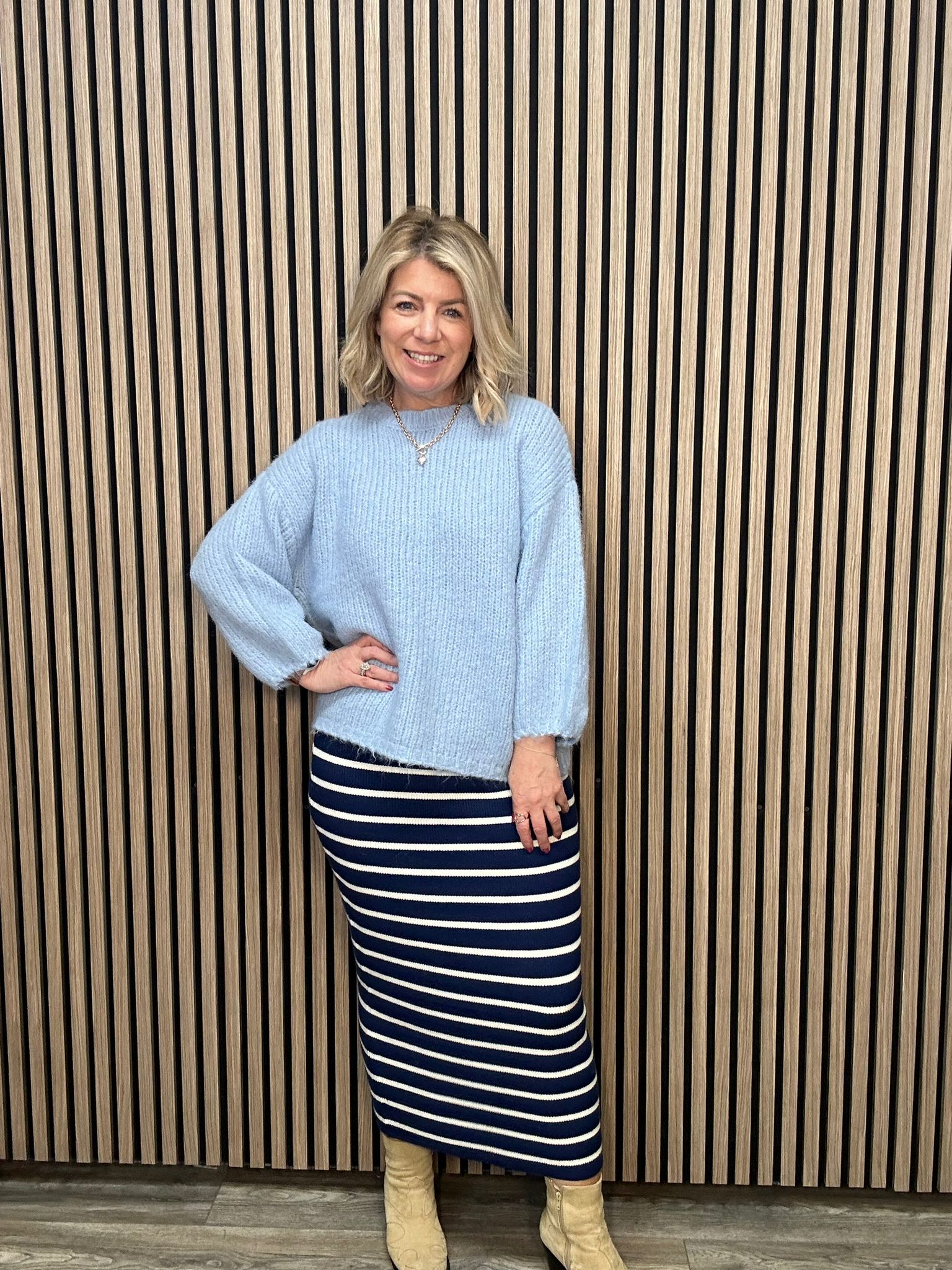 Miranda Knitted Midi Skirt (Medieval Blue/Birch)