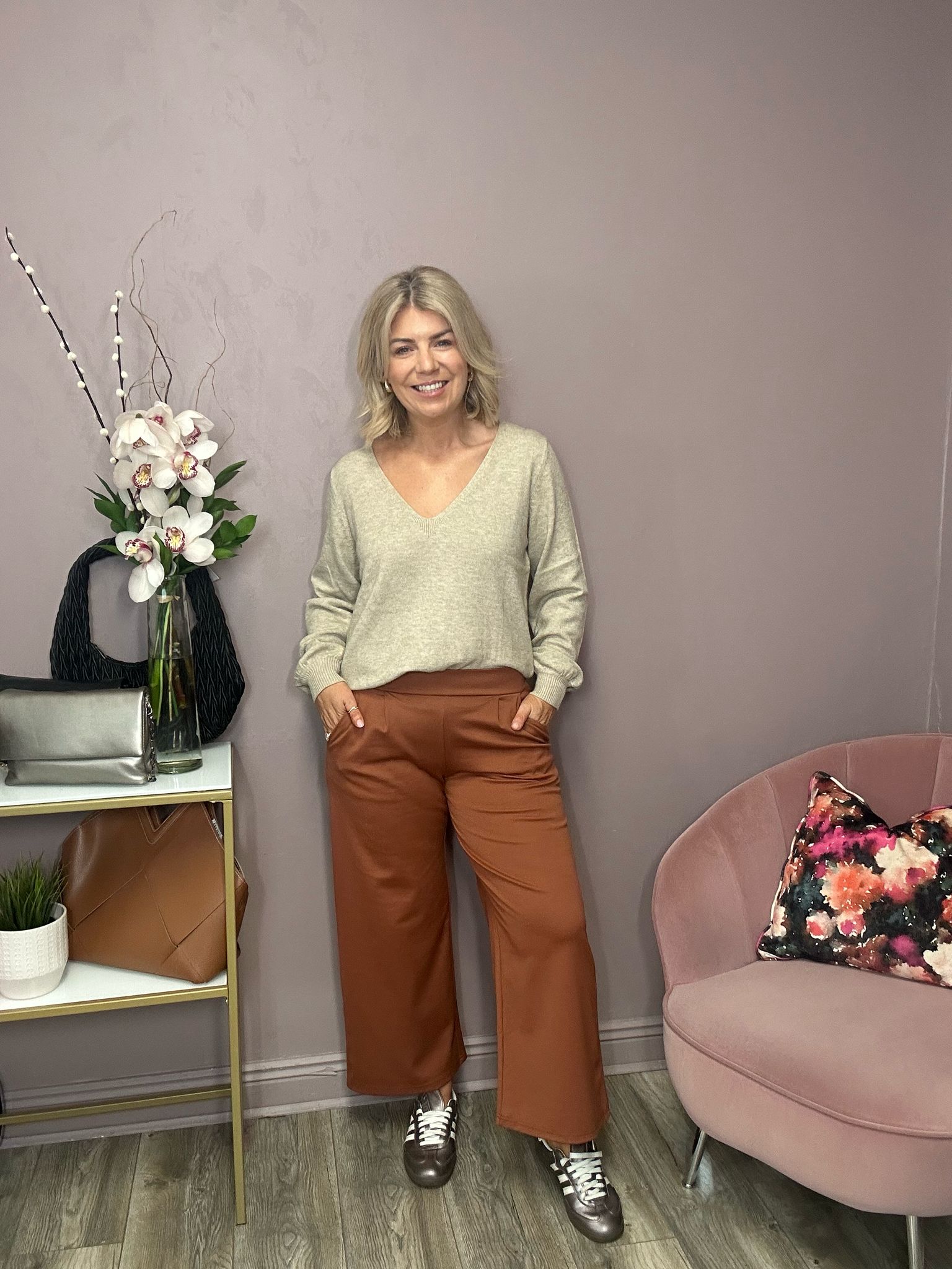 Kate Cropped Wide Leg Pants (Brown Patina)