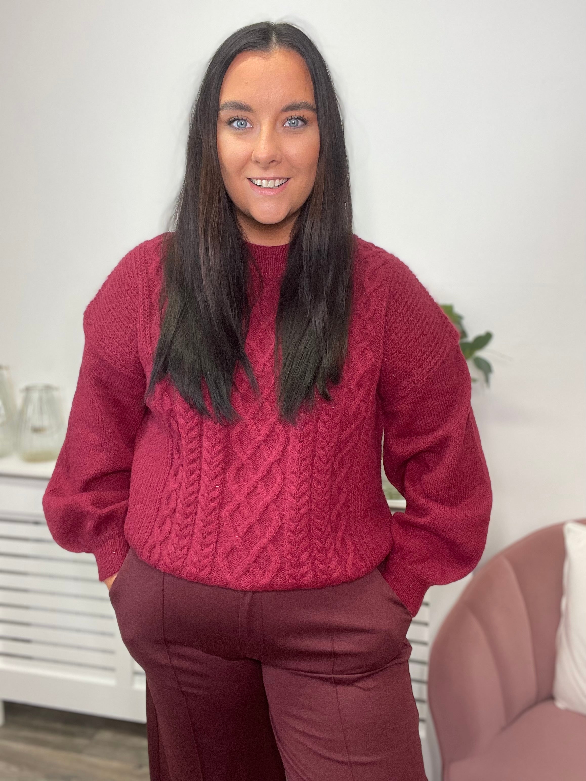 CHINTI CABLE KNIT JUMPER (BEET RED)