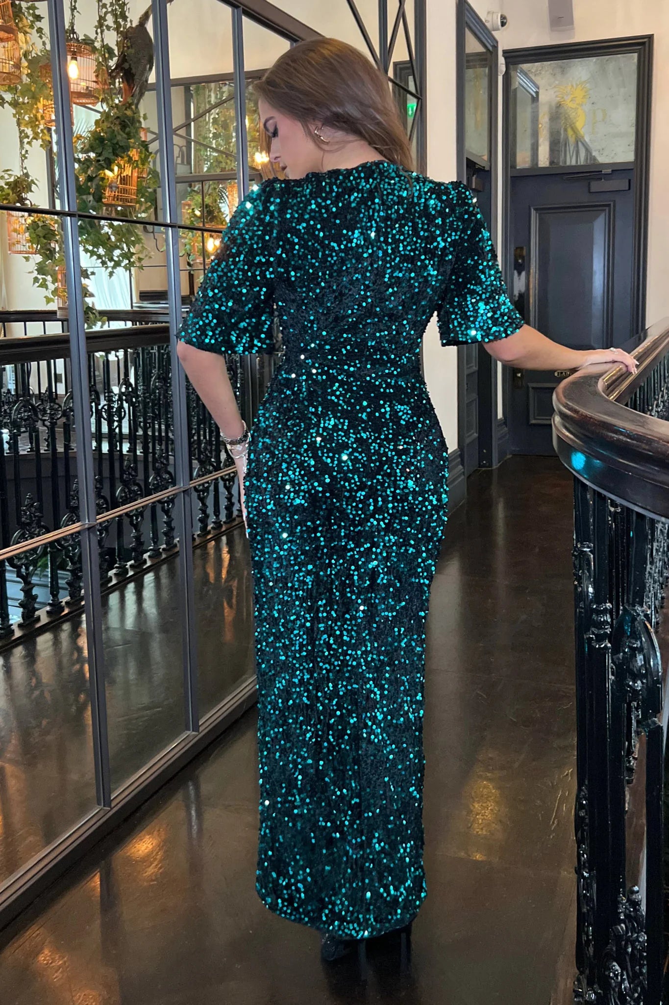 LILAH VELVET SEQUIN MAXI DRESS (GREEN)