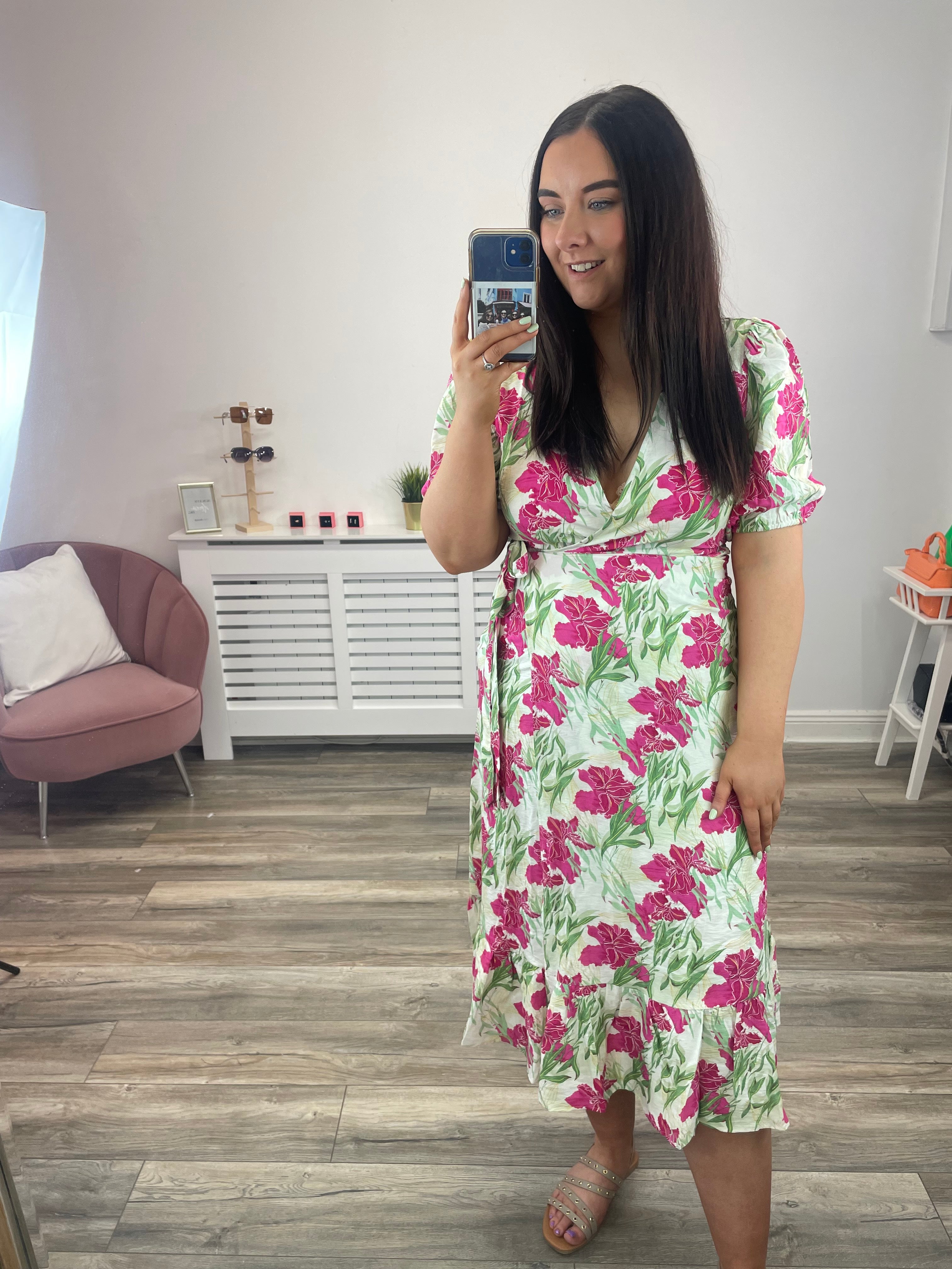 MACY 2/4 MIDI DRESS (BIRCH/PINK FLOWER)