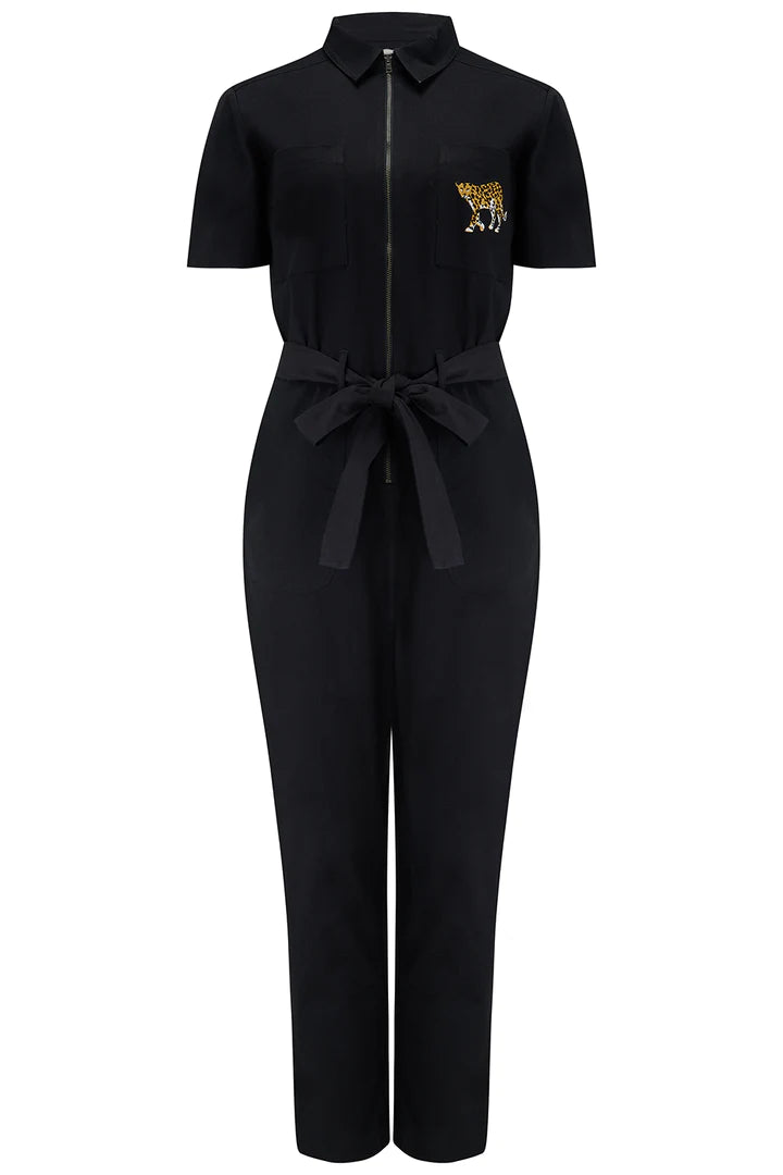 BILLY BOILERSUIT (BLACK, LEOPARD POCKET)