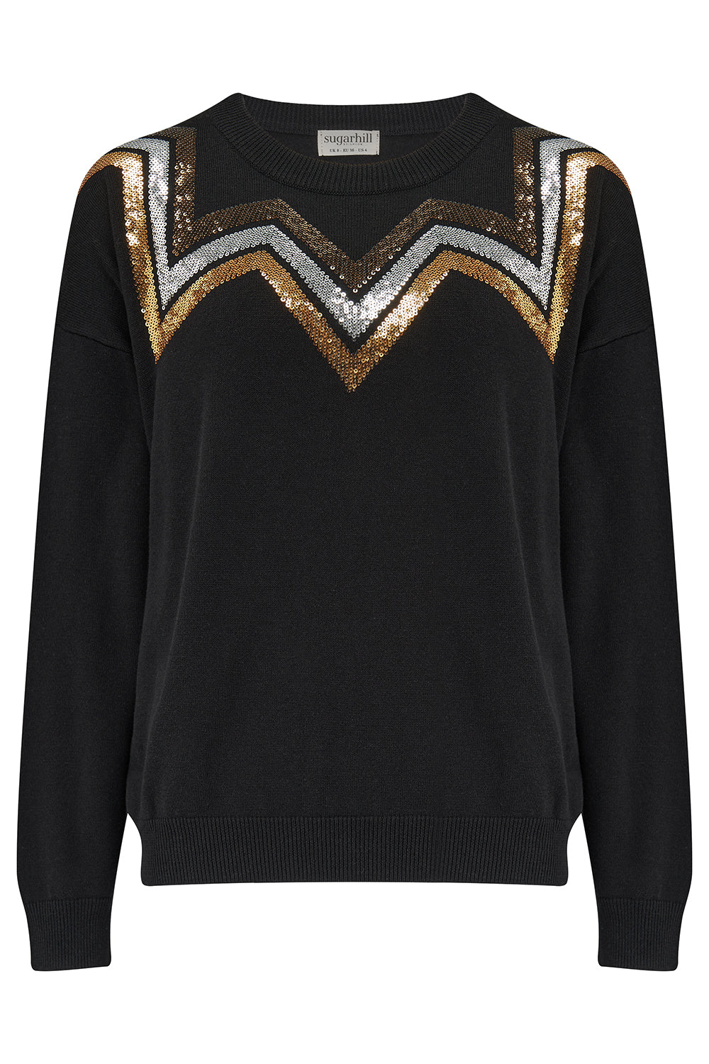 Anjali Sequin Jumper (Black, Chevron Stripes)