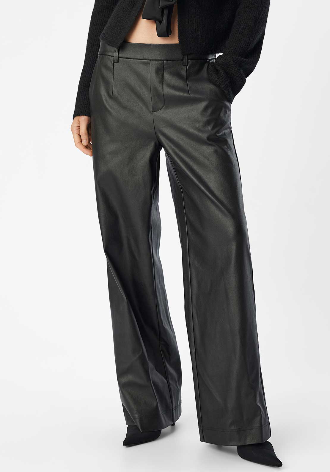 Mel Coated Wide Leg Pants (Black)