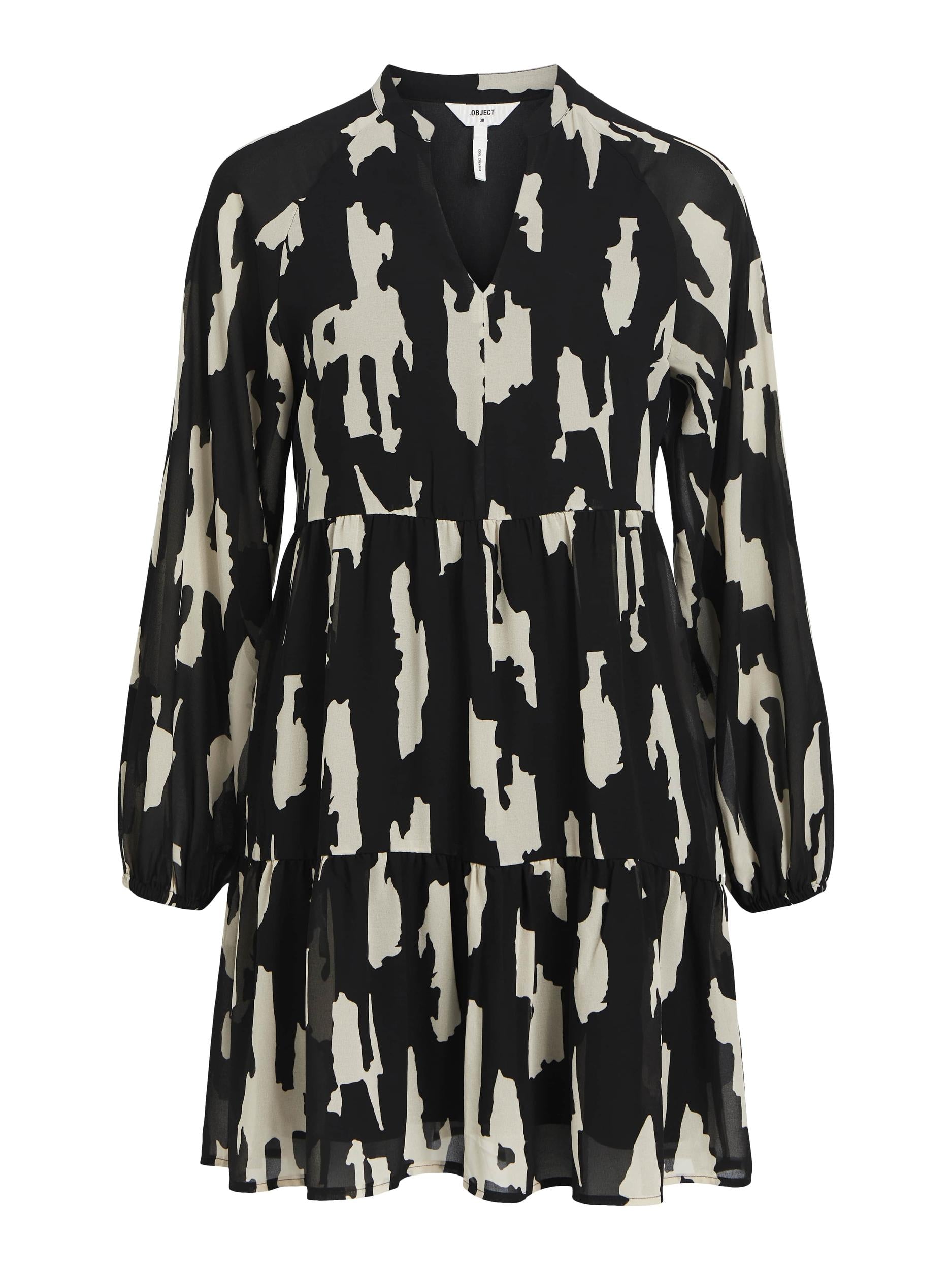 GIVANI L/S SMOCK DRESS (BLACK/SANDSHELL)