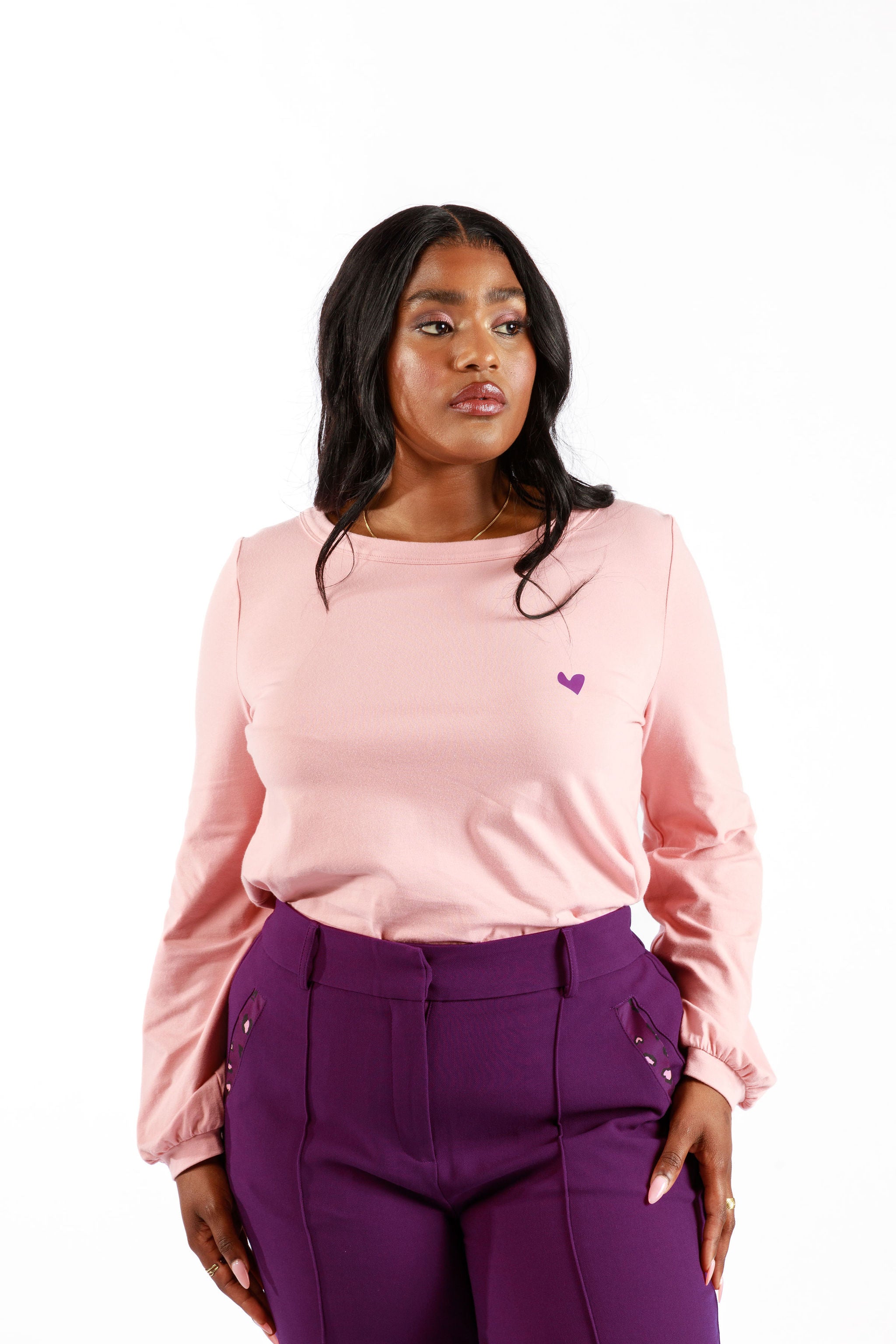 Pearl Long Sleeve Scoop Neck Top (Pink)