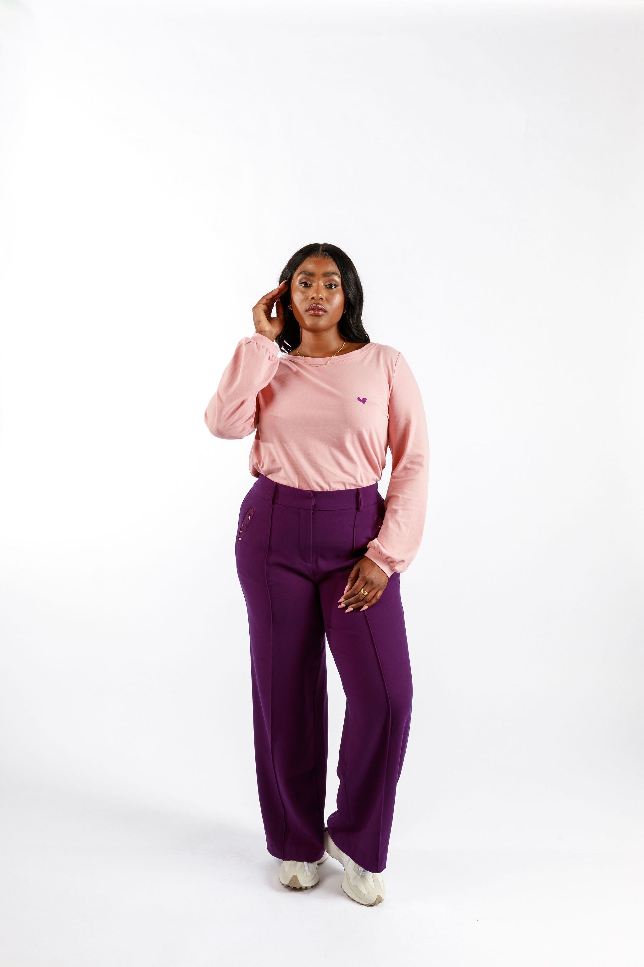 Pearl Long Sleeve Scoop Neck Top (Pink)