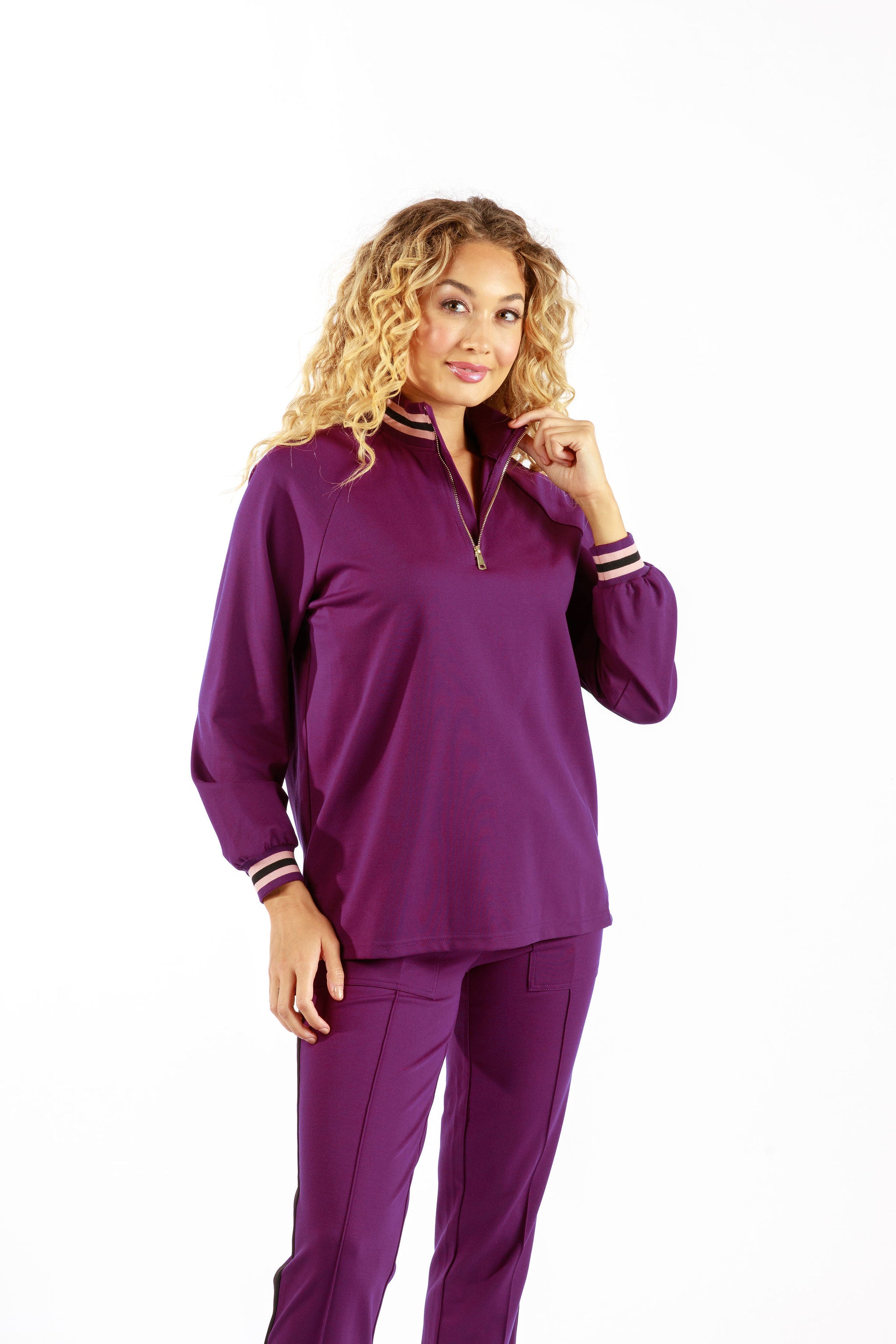 Agate Zip Neck Sweater (Purple)