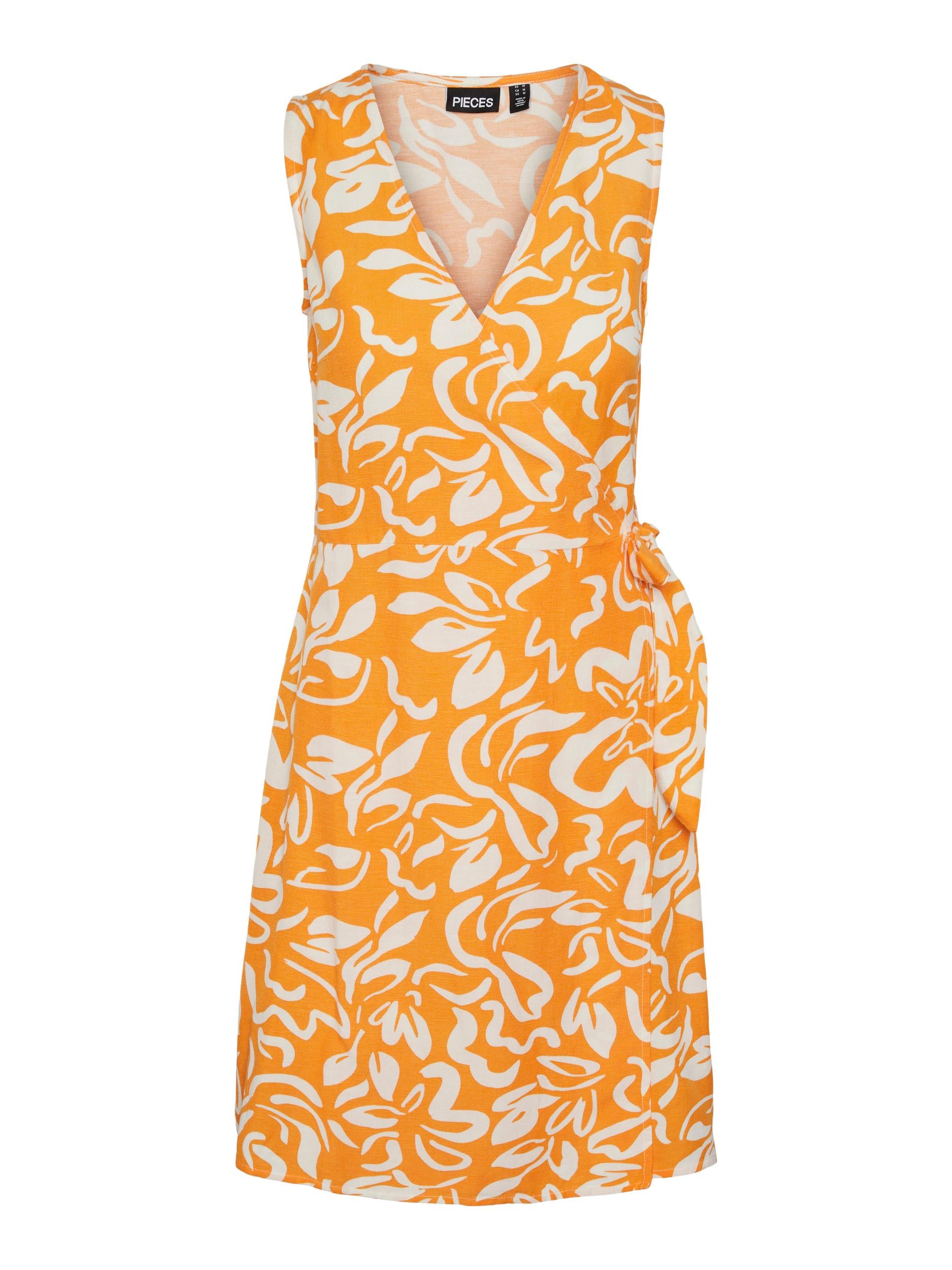 CLARISA WRAP LINEN DRESS (FLAME ORANGE/CREAM)