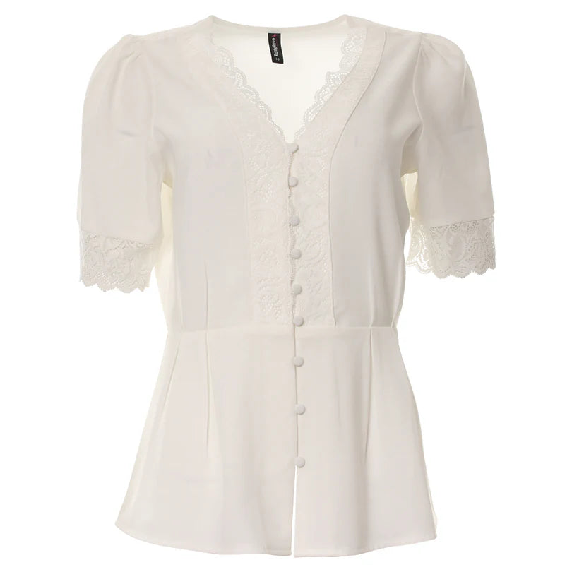 Rina Lace Panel Top (Soft White)