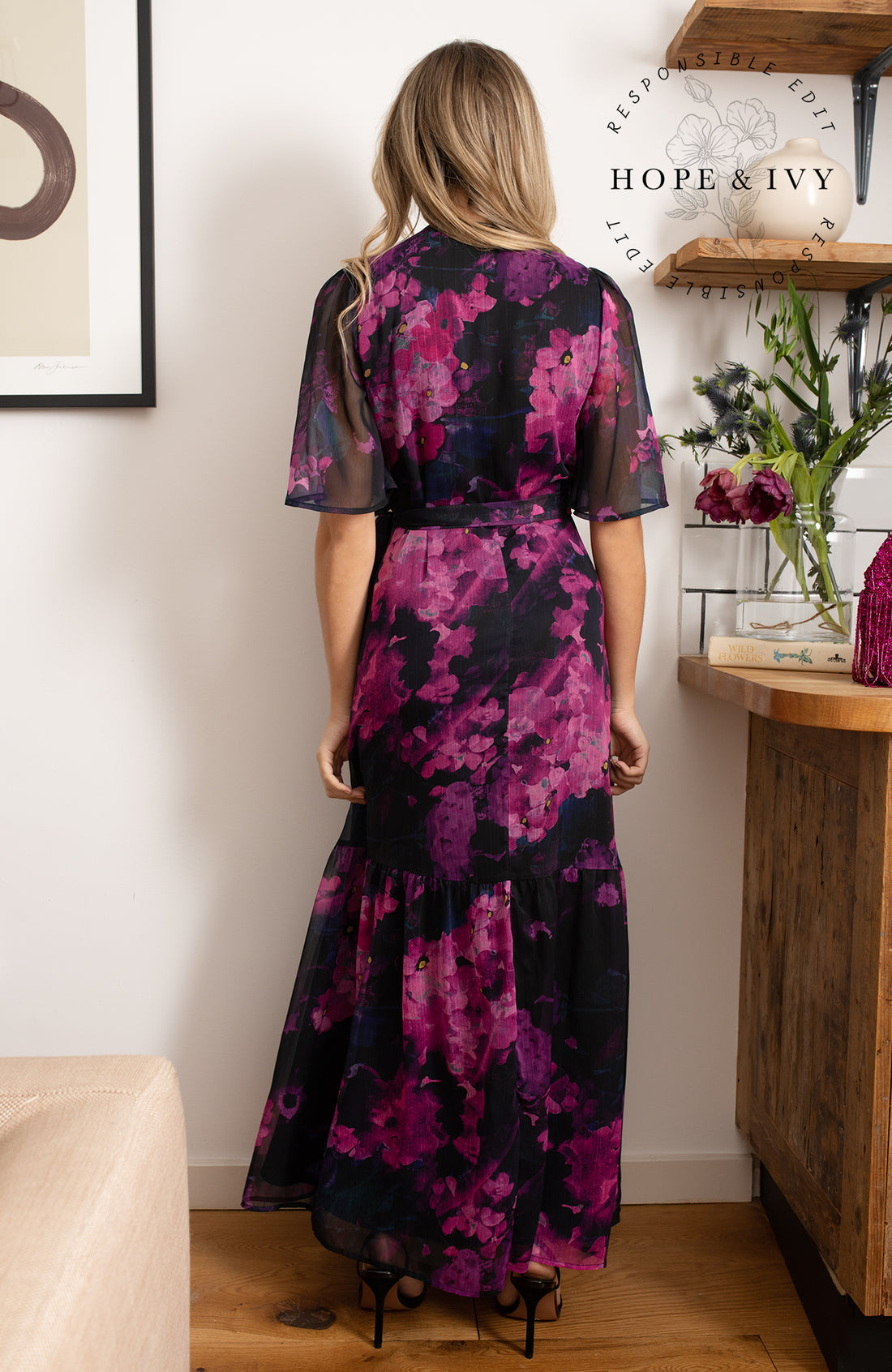 The Madalena Flutter Sleeve Maxi Wrap Dress