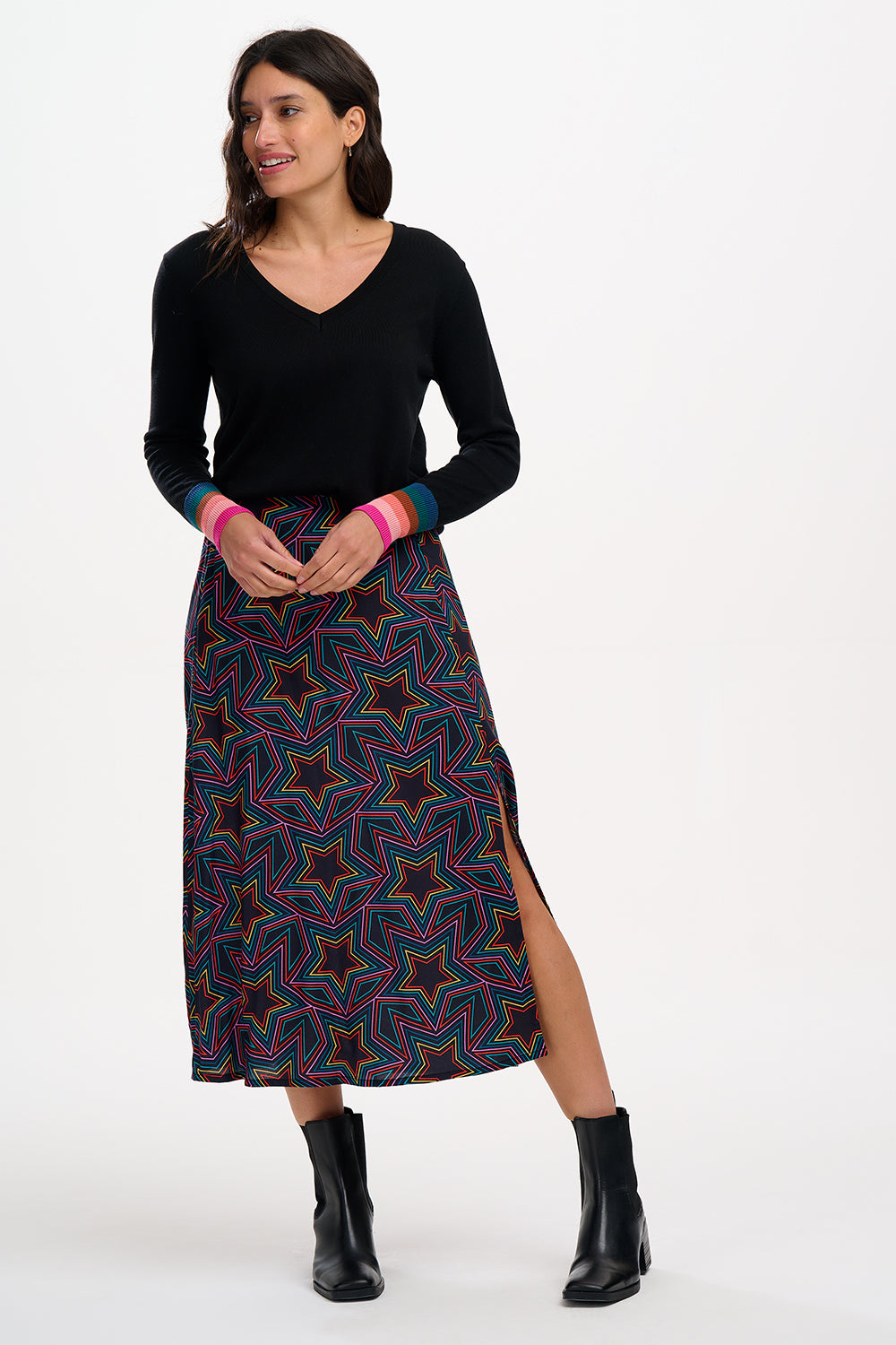 Rosalind Skirt (Black, Rainbow Star Explosion)