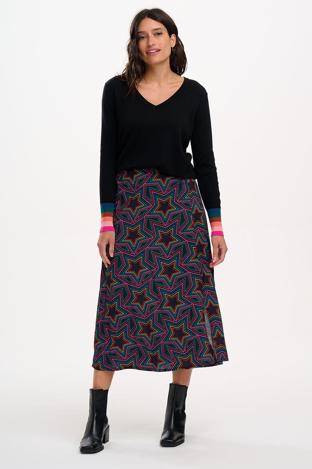 Rosalind Skirt (Black, Rainbow Star Explosion)