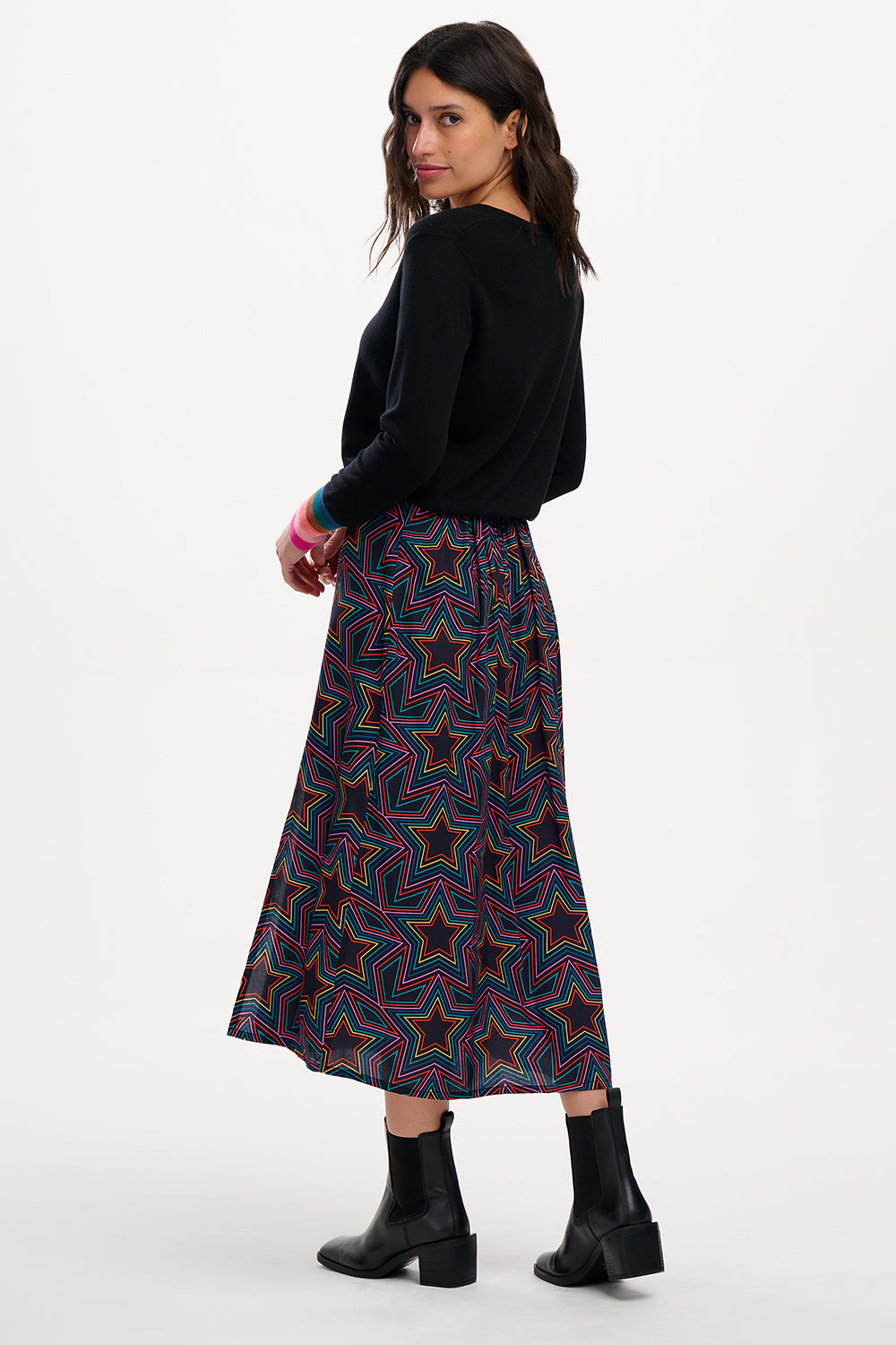 Rosalind Skirt (Black, Rainbow Star Explosion)