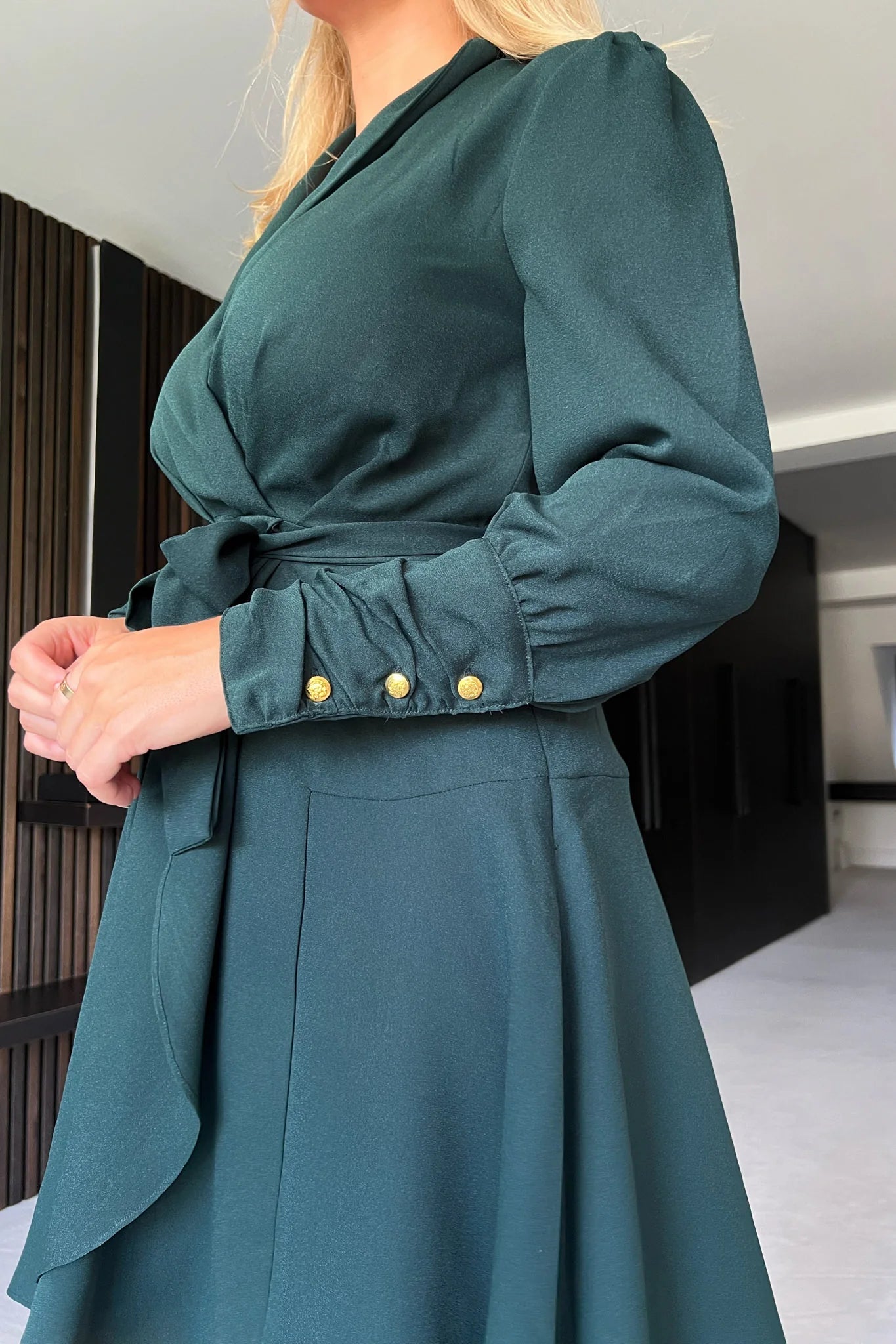 Sara Collar Detail Mini Dress (Green)