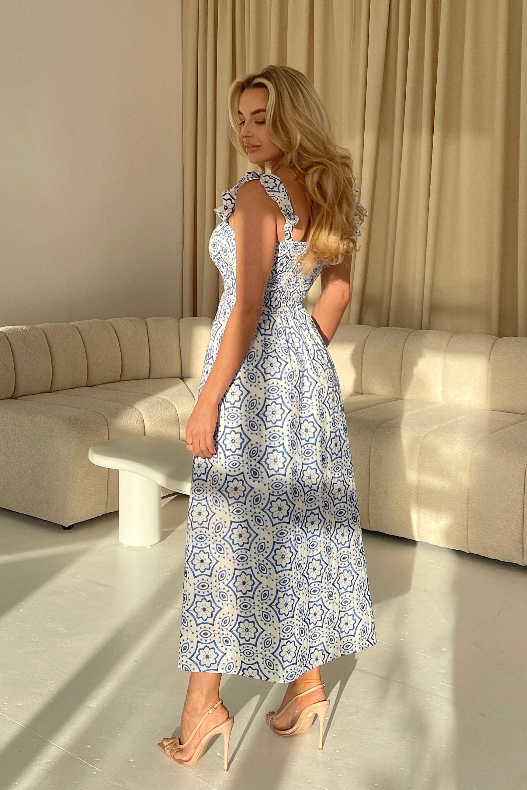 Lara Broderie Anglaise Maxi Dress (Blue)