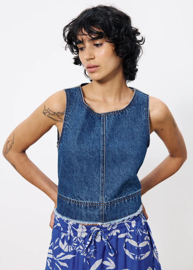 Dafne Denim Crop Top (Blue Jean)