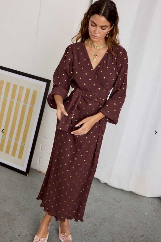 Plisse Wrap Dress (Chocolate)