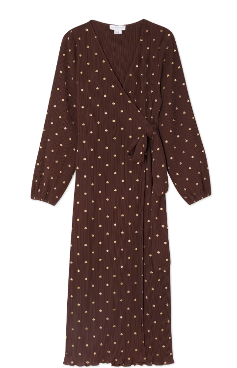 Plisse Wrap Dress (Chocolate)