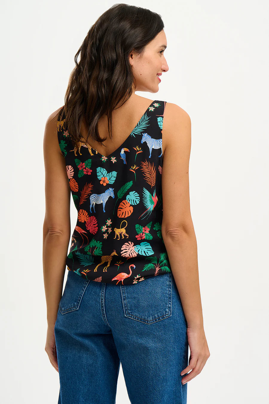 Romy Vest Top (Black Tropical Safari)