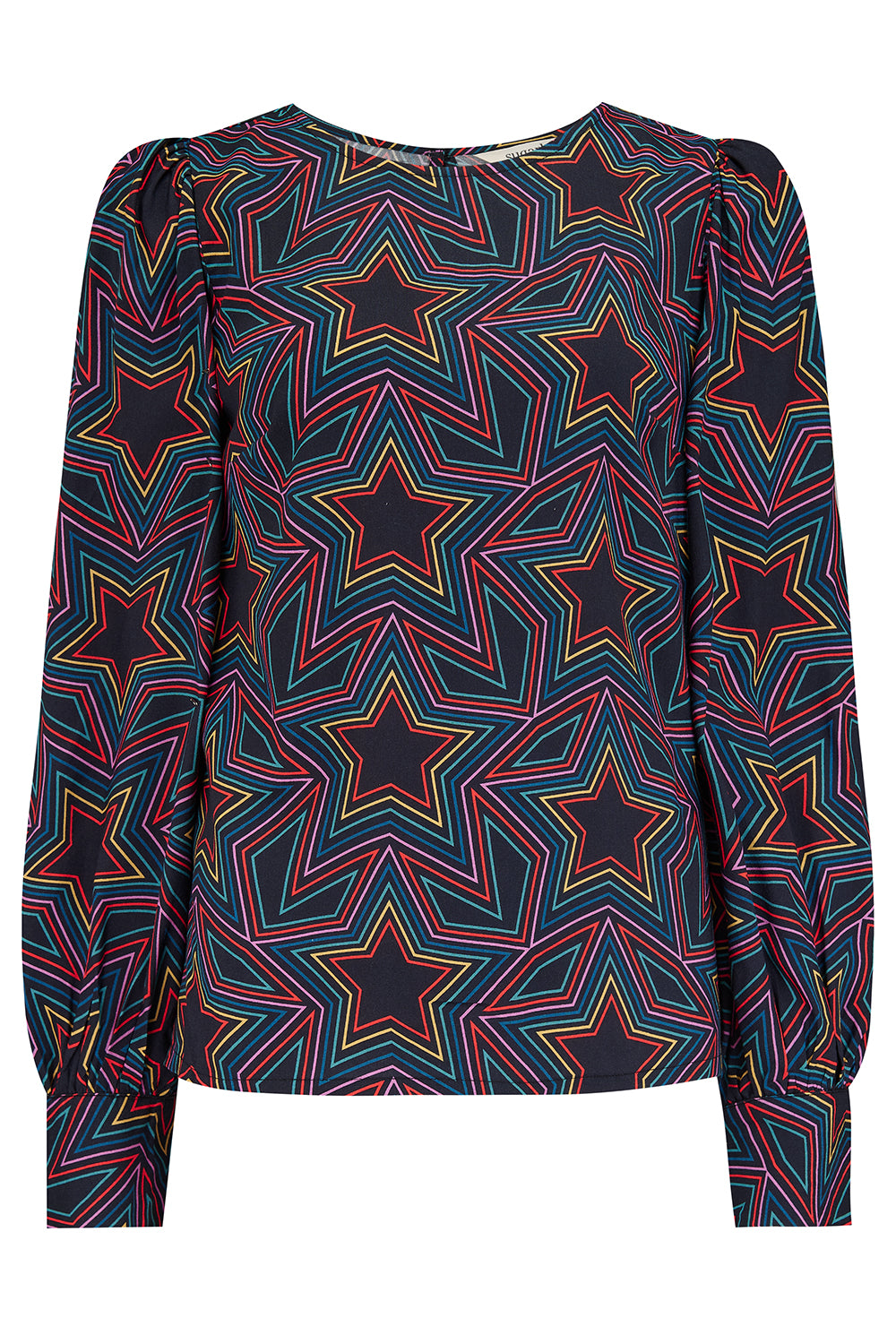 Ronnie Puff Sleeve Top (Black, Rainbow Star Explosion)