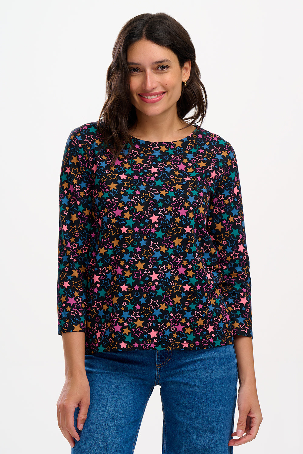 Noor Jersey Top (Black, Multi Star Cluster)