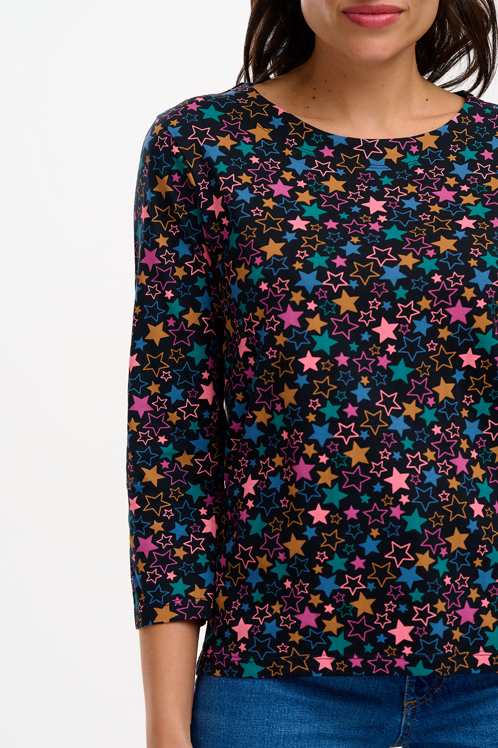 Noor Jersey Top (Black, Multi Star Cluster)