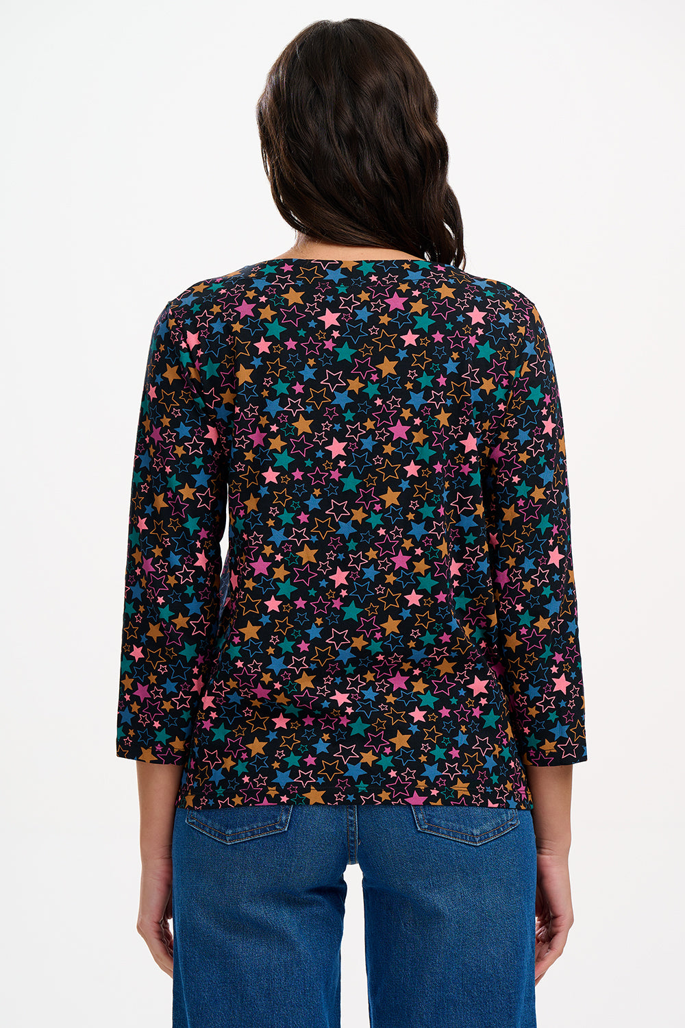 Noor Jersey Top (Black, Multi Star Cluster)