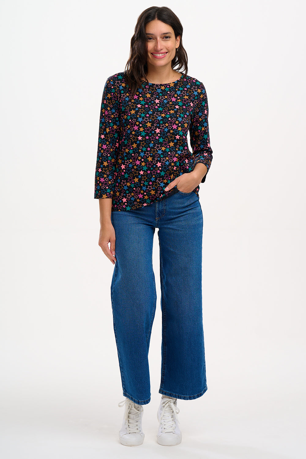 Noor Jersey Top (Black, Multi Star Cluster)