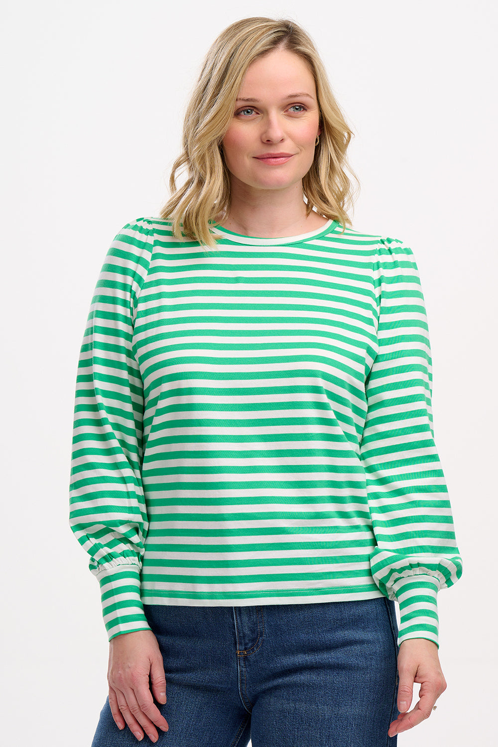 Griselda Jersey Top (Green/Off-White Stripe)