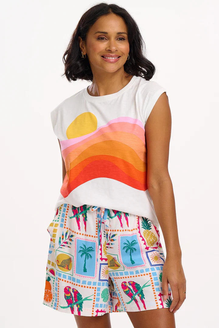 Chrissy Relaxed Tank T-Shirt (Off-White/Sunset Waves)