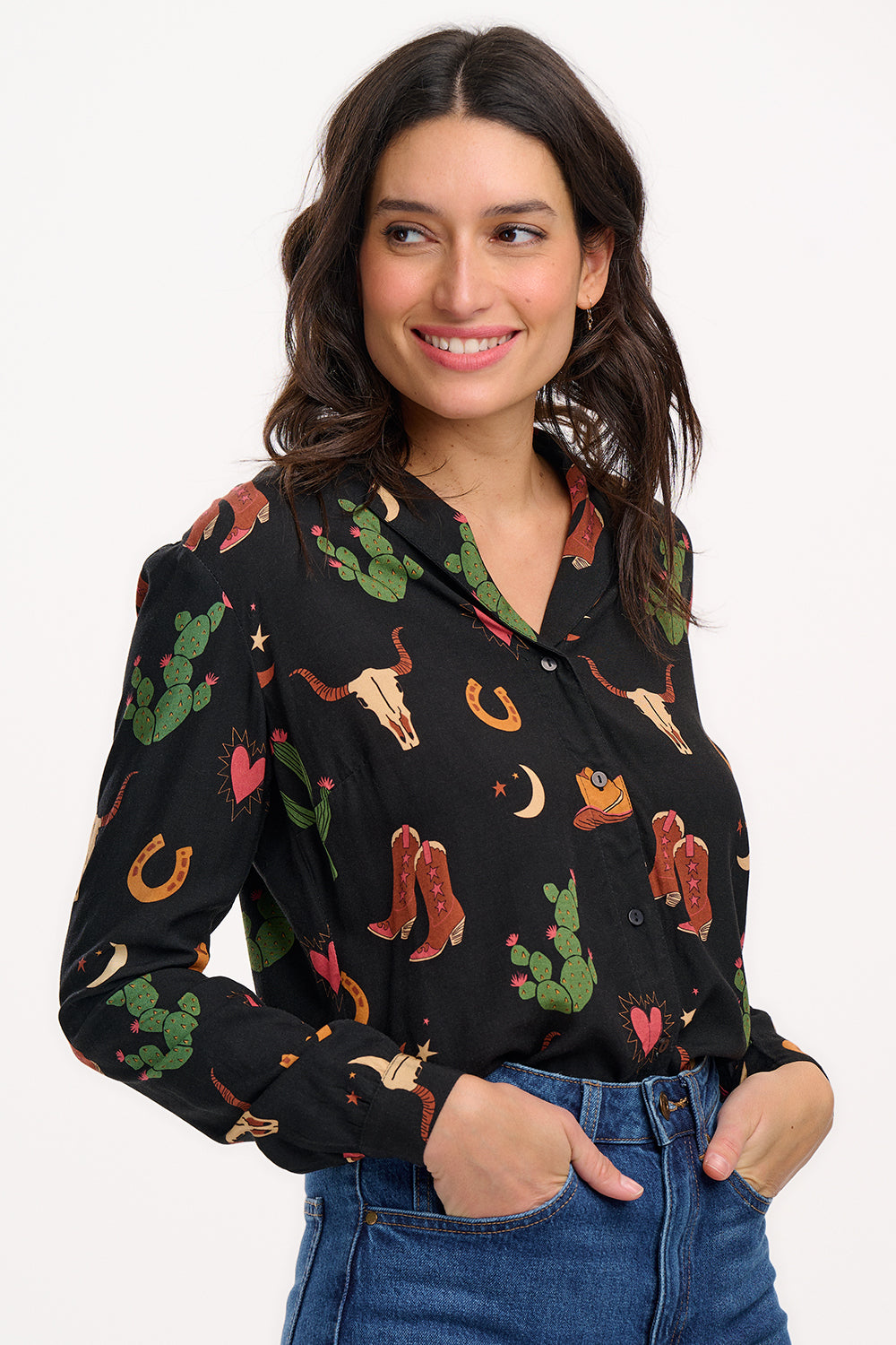 Micah Revere Shirt (Black/Cowgirl Print)