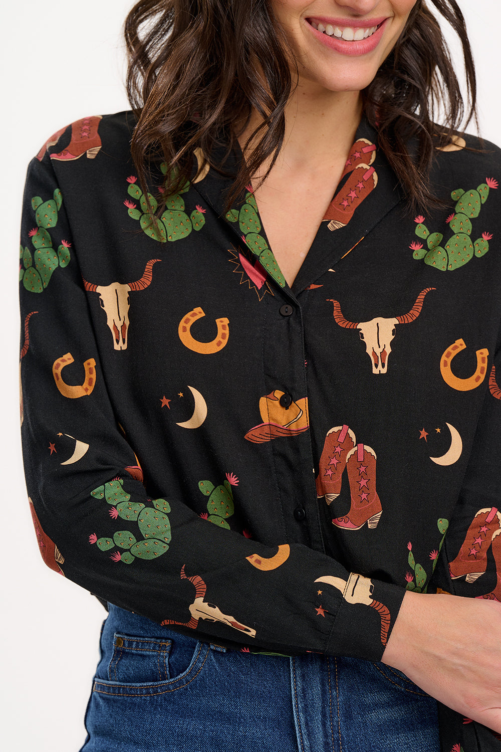 Micah Revere Shirt (Black/Cowgirl Print)