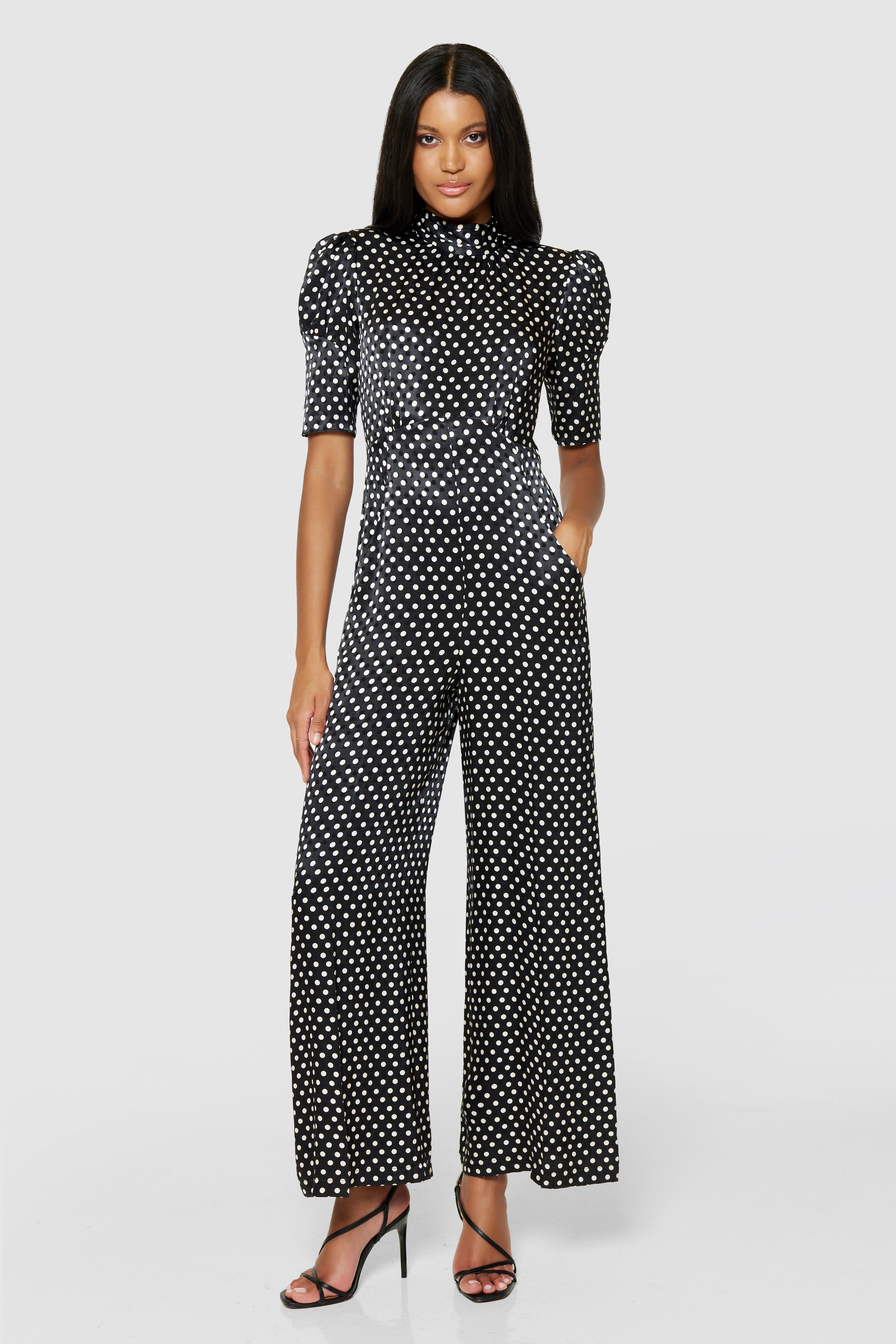 Glenda Wide Leg Jumpsuit (Black/White)