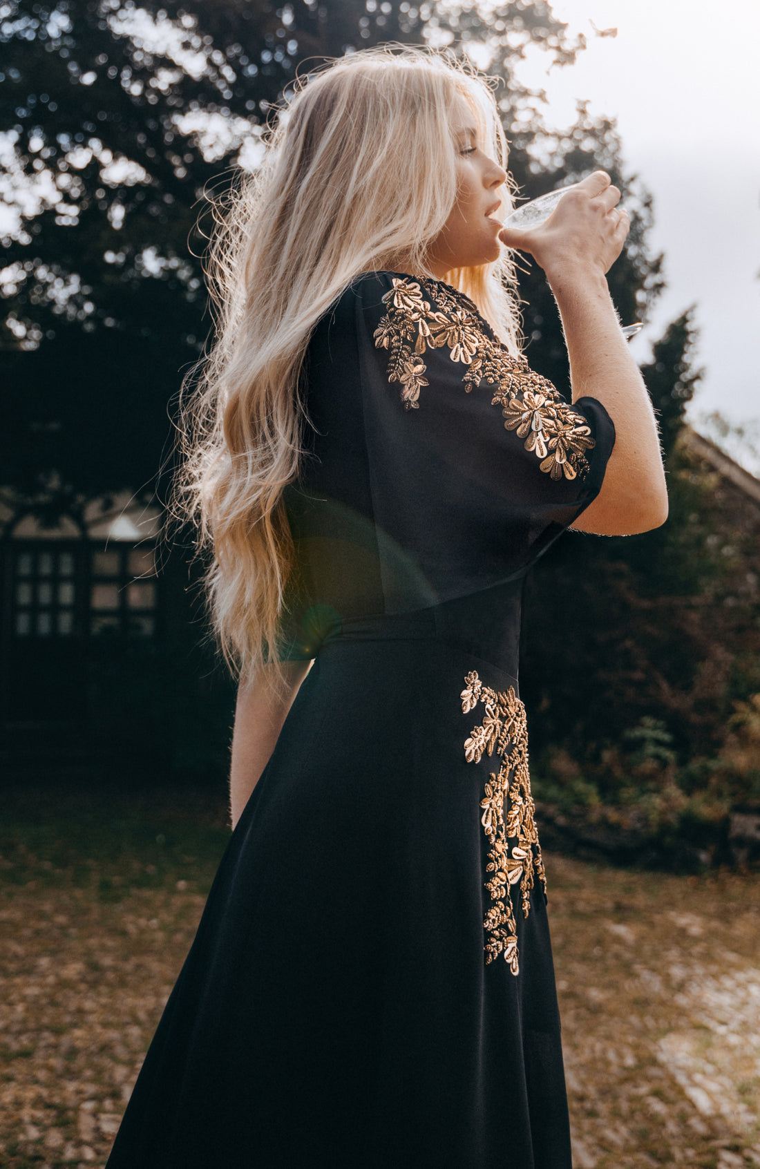 The Artemis Embellished Maxi Wrap Dress (Black/Gold)