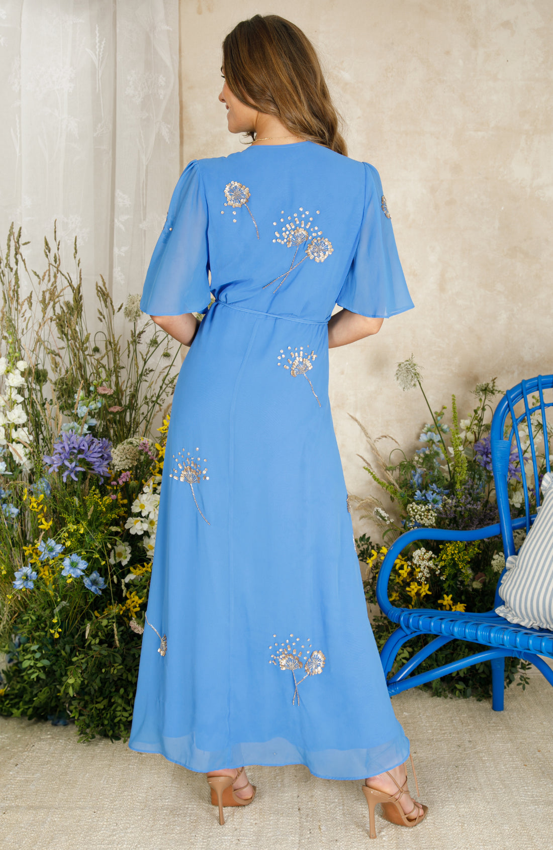 The Mallory Embellished Wrap Dress (Blue)