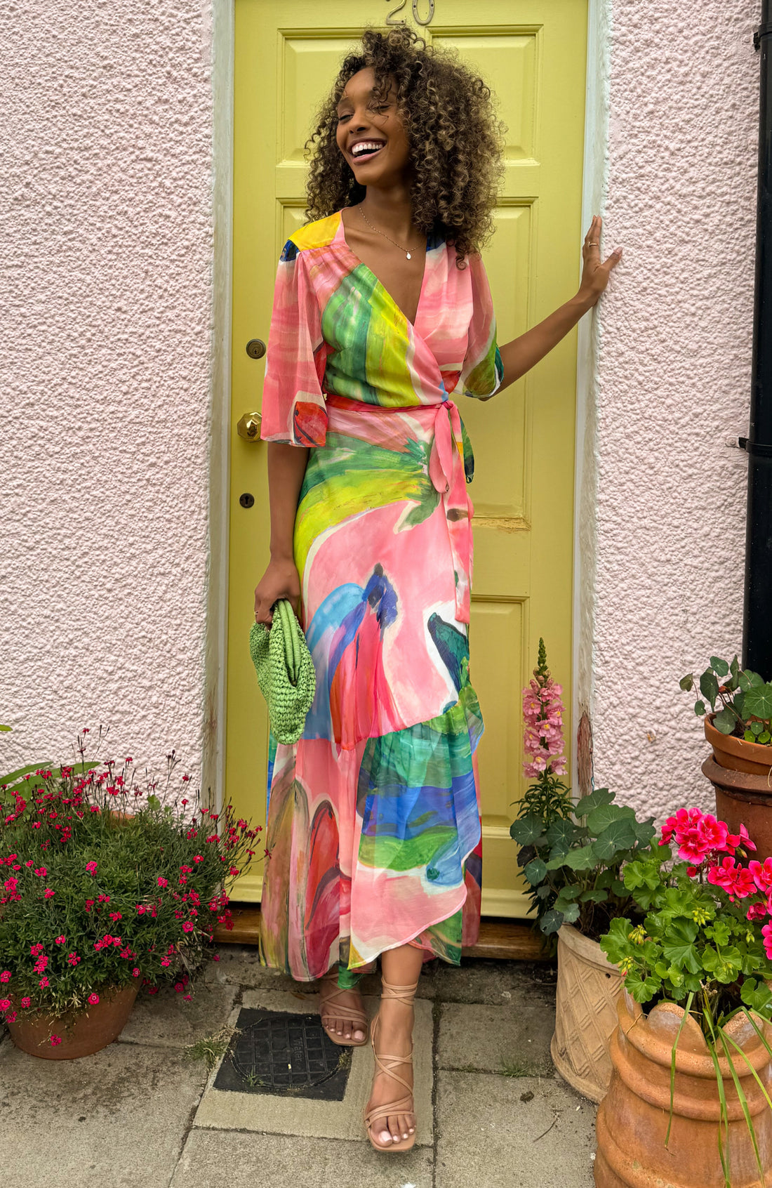 The Cezanne Flutter Sleeve Maxi Wrap Dress (Multi)