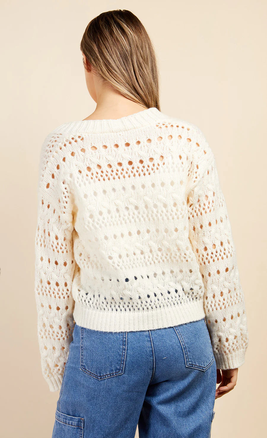 KATIE OPEN KNIT CARDIGAN (CREAM)