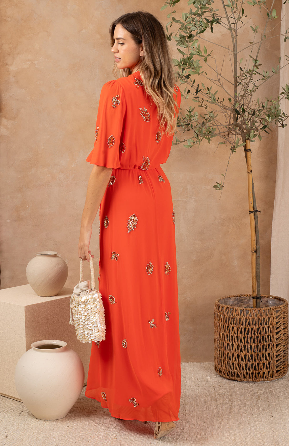 The Alana Embellished Wrap Dress (Orange)