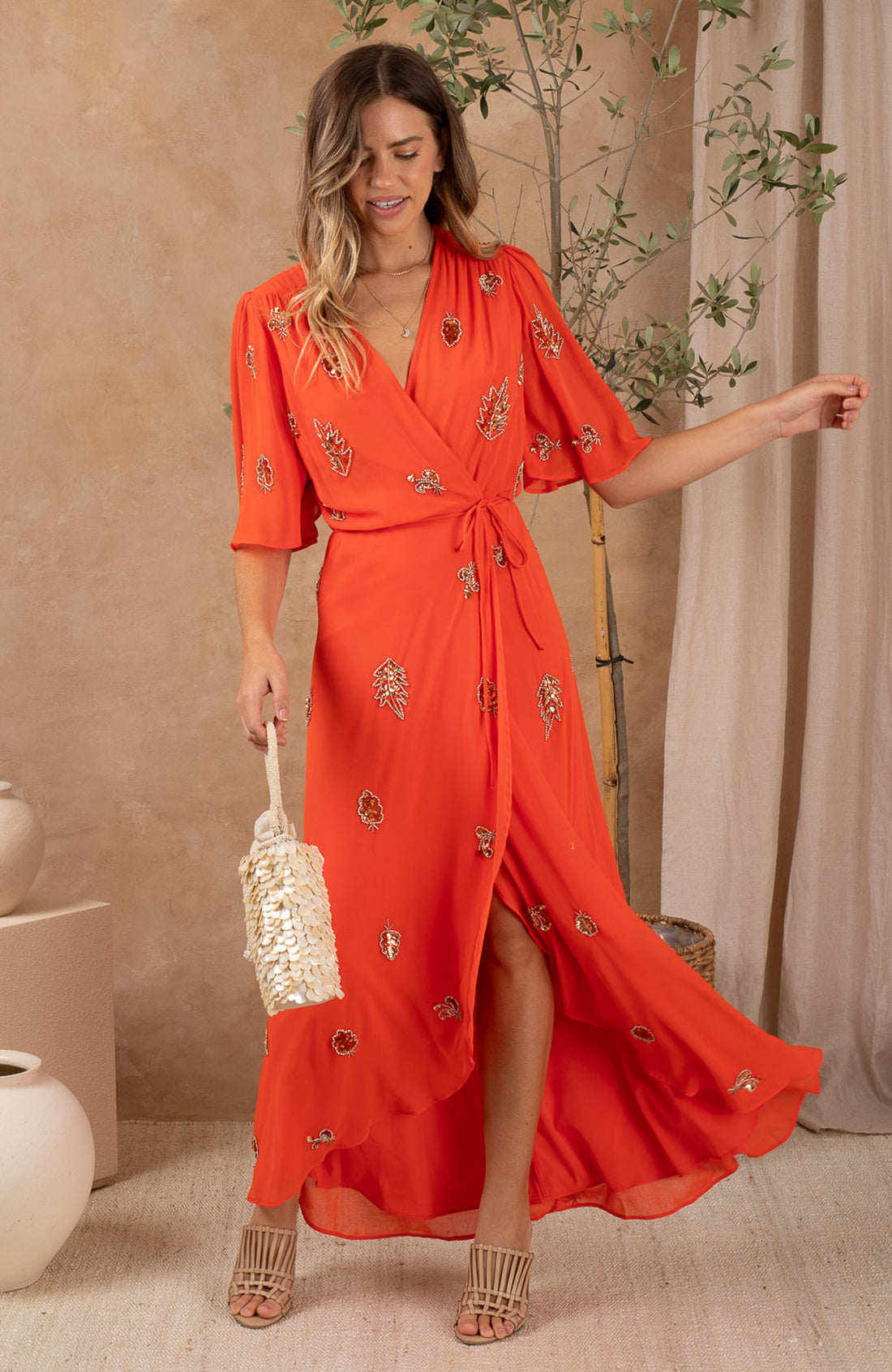 The Alana Embellished Wrap Dress Orange Love Cherish Dress