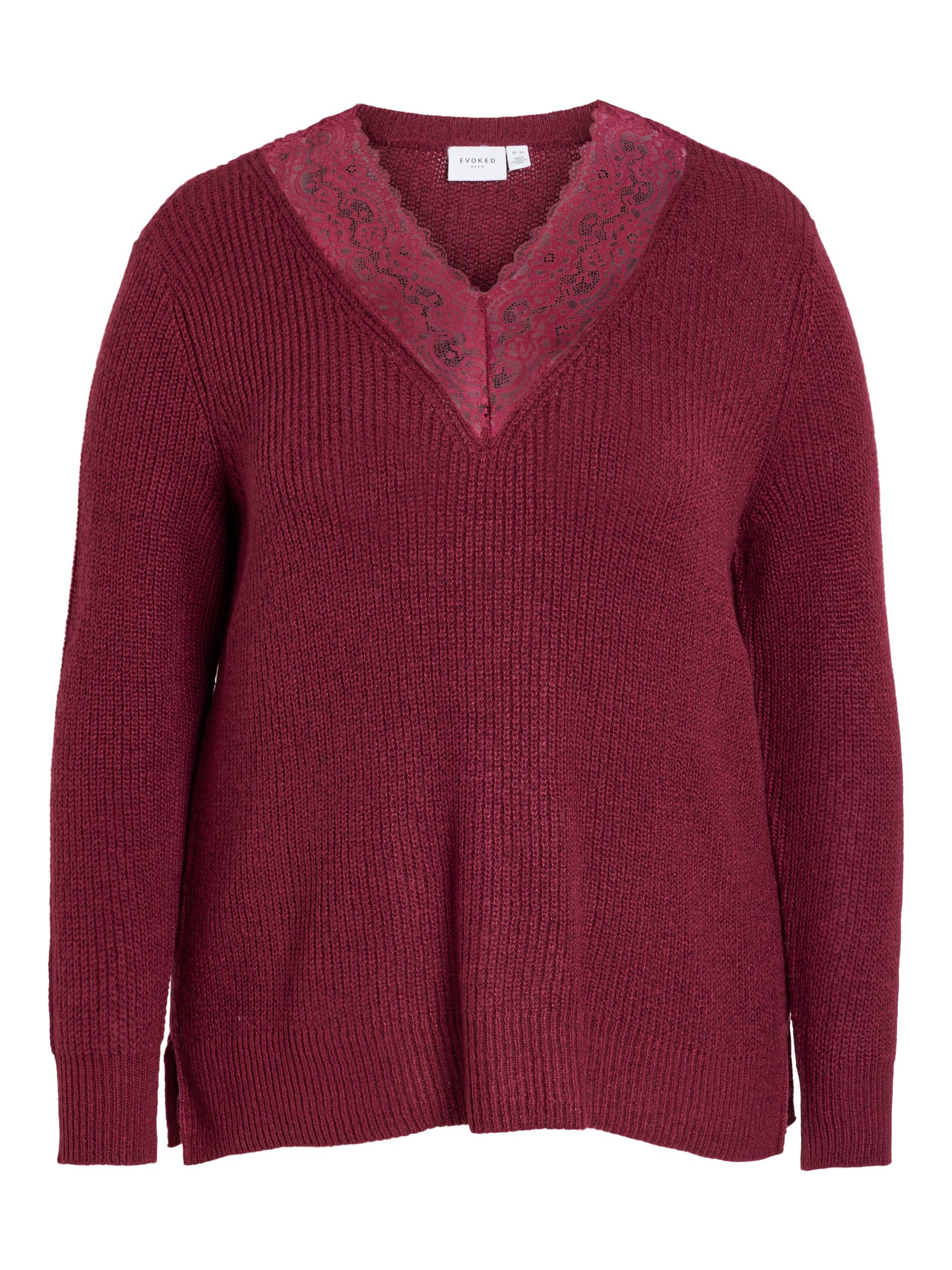 MANDY LACE NECK L/S KNIT JUMPER (BEET RED)