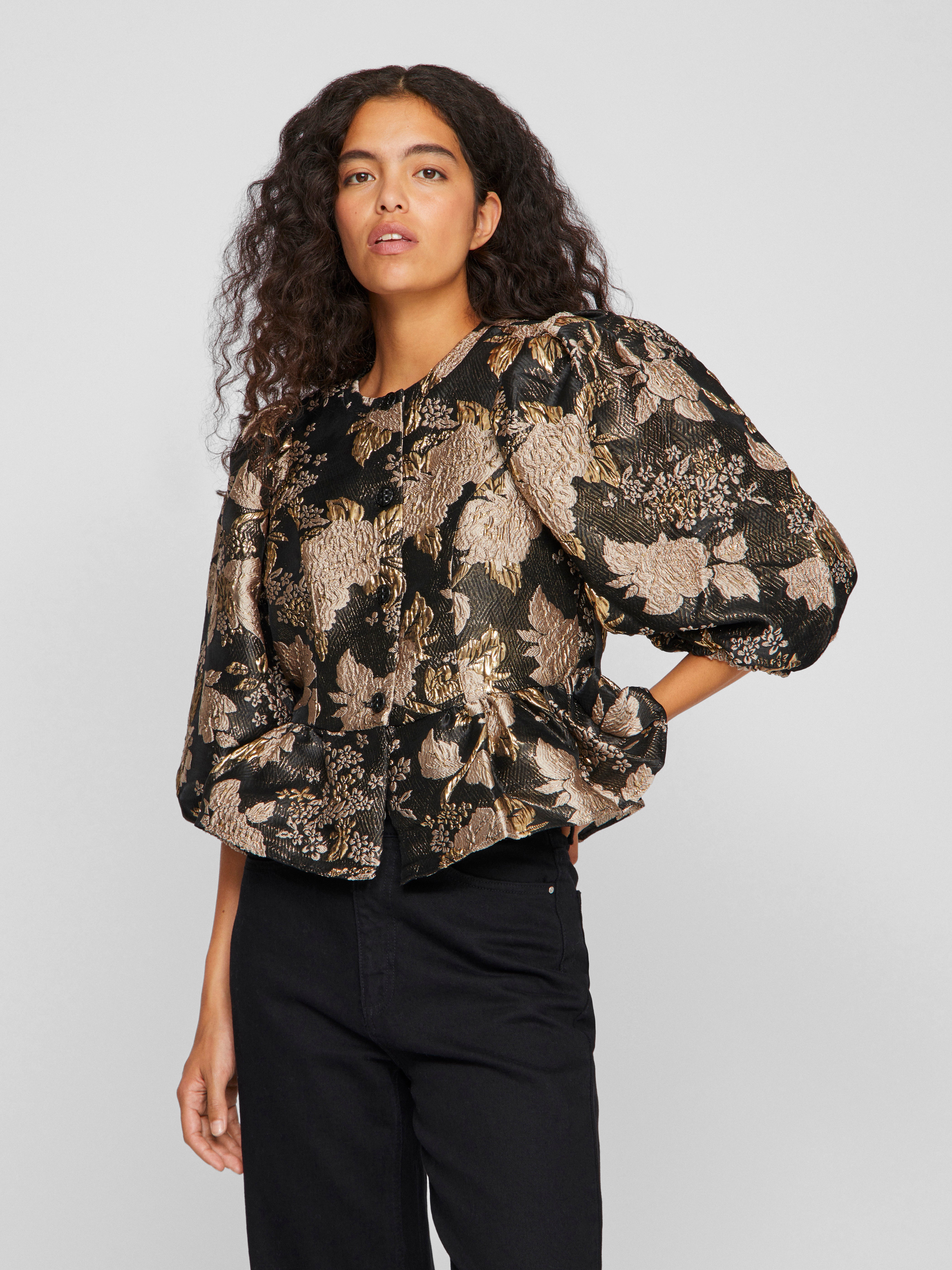 Thea Peplum Jacquard Top (Black Beauty)