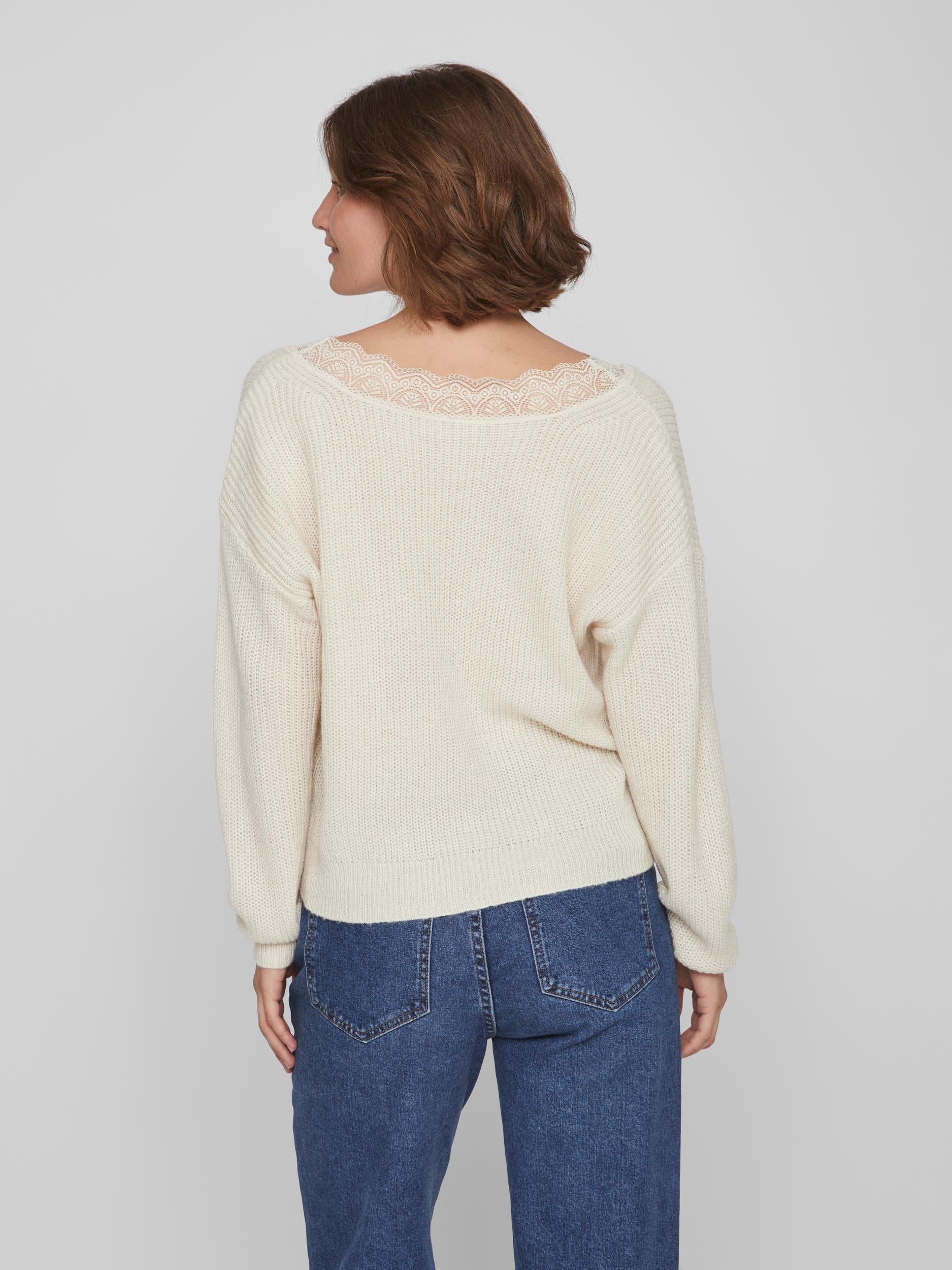 LACY V-NECK JUMPER (NATURAL MELANGE)