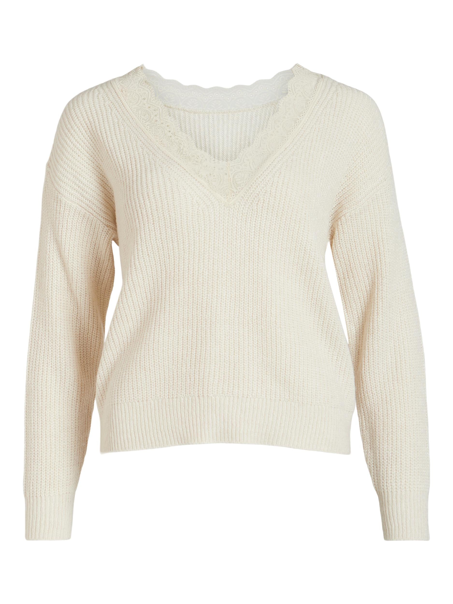 LACY V-NECK JUMPER (NATURAL MELANGE)