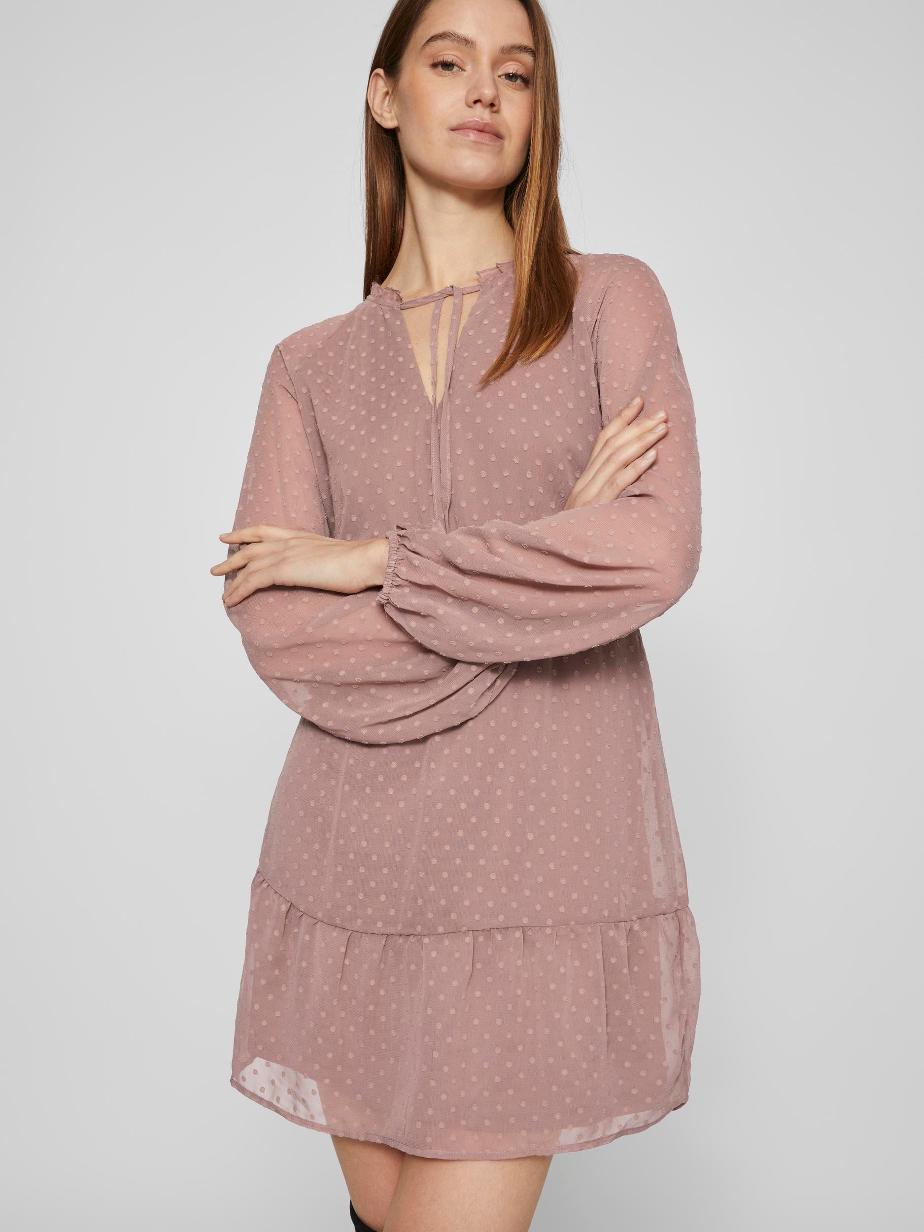 DOBBY L/S SHORT DRESS (TWILIGHT MAUVE)